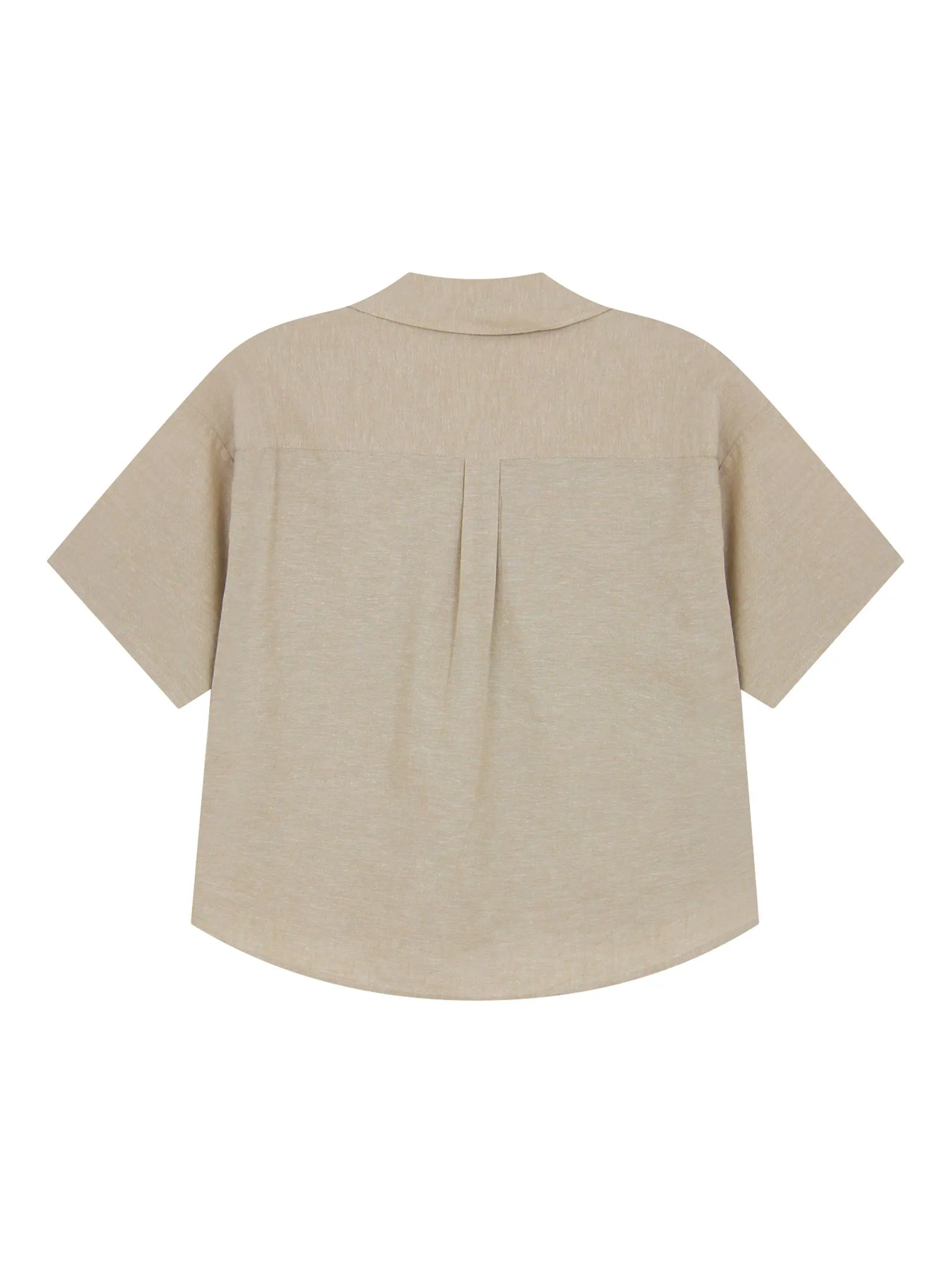 GIORDANO Women's Loose Linen Shirt Crockery Khaki GIORDANO Women's Loose Linen Shirt Crockery Khaki
