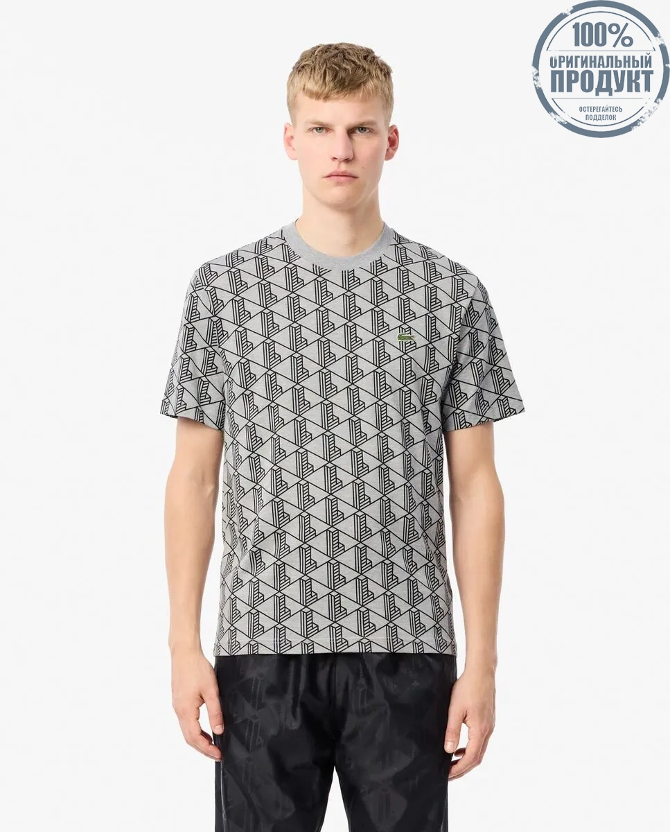 LACOSTE Monogram Cotton T-shirt Grey LACOSTE Monogram Cotton T-shirt Grey