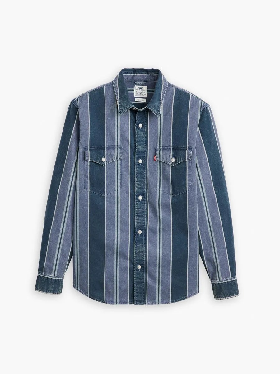 LEVI'S Men's Relaxed Fit Western Shirt Carson Stripe Dress Blues LEVI'S Men's Relaxed Fit Western Shirt Carson Stripe Dress Blues