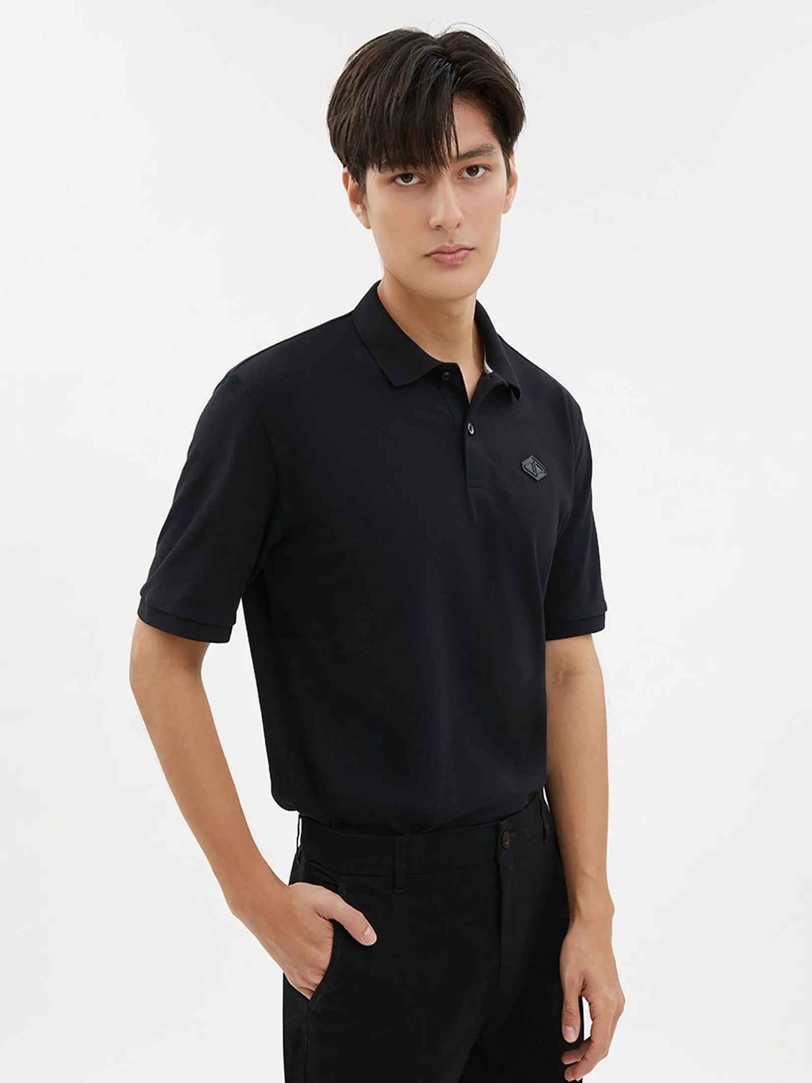 DAPPER DAPPER DP Patch Polo Shirt Black DAPPER DAPPER DP Patch Polo Shirt Black