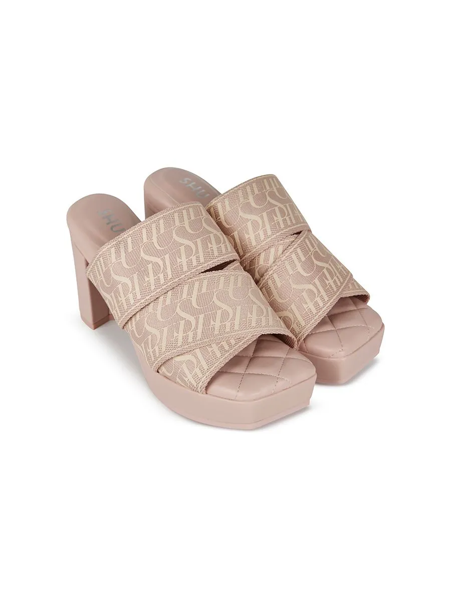 SHU WOMEN  PALETTE SOFT 3.5" SIGNET ON CANVAS HEELS - PINK SHU WOMEN  PALETTE SOFT 3.5" SIGNET ON CANVAS HEELS - PINK