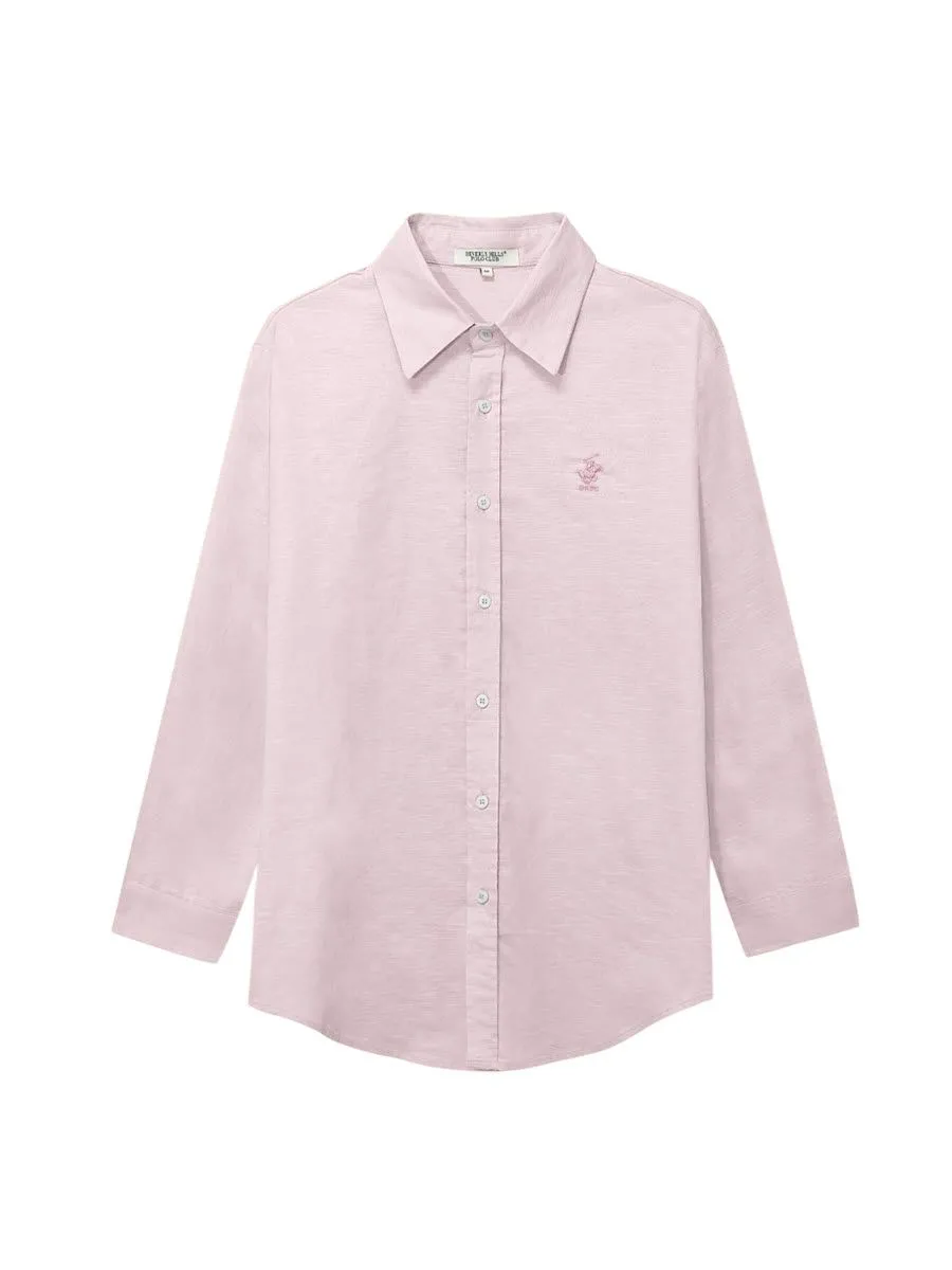 BEVERLY HILLS POLO CLUB Men Cotton Linen Relax Fit Shirt Long Sleeve, Pink