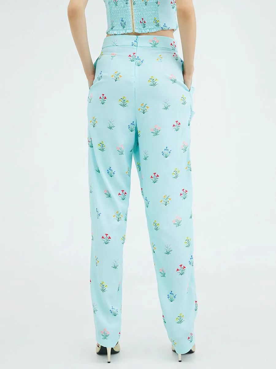 KLOSET (SS24)Floral Print Pants With Tie Blue KLOSET (SS24)Floral Print Pants With Tie Blue