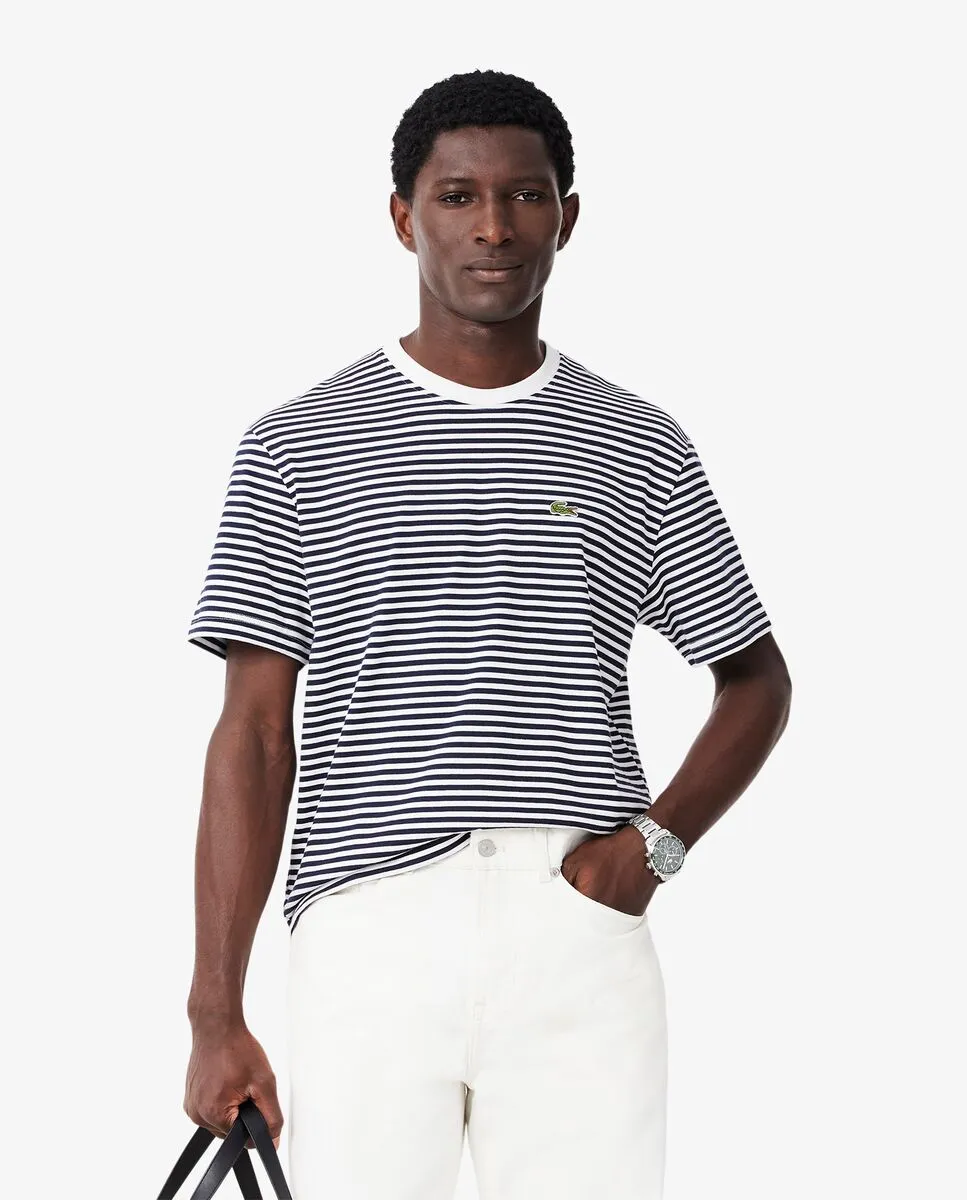 LACOSTE Striped Heavy Cotton T-shirt White LACOSTE Striped Heavy Cotton T-shirt White