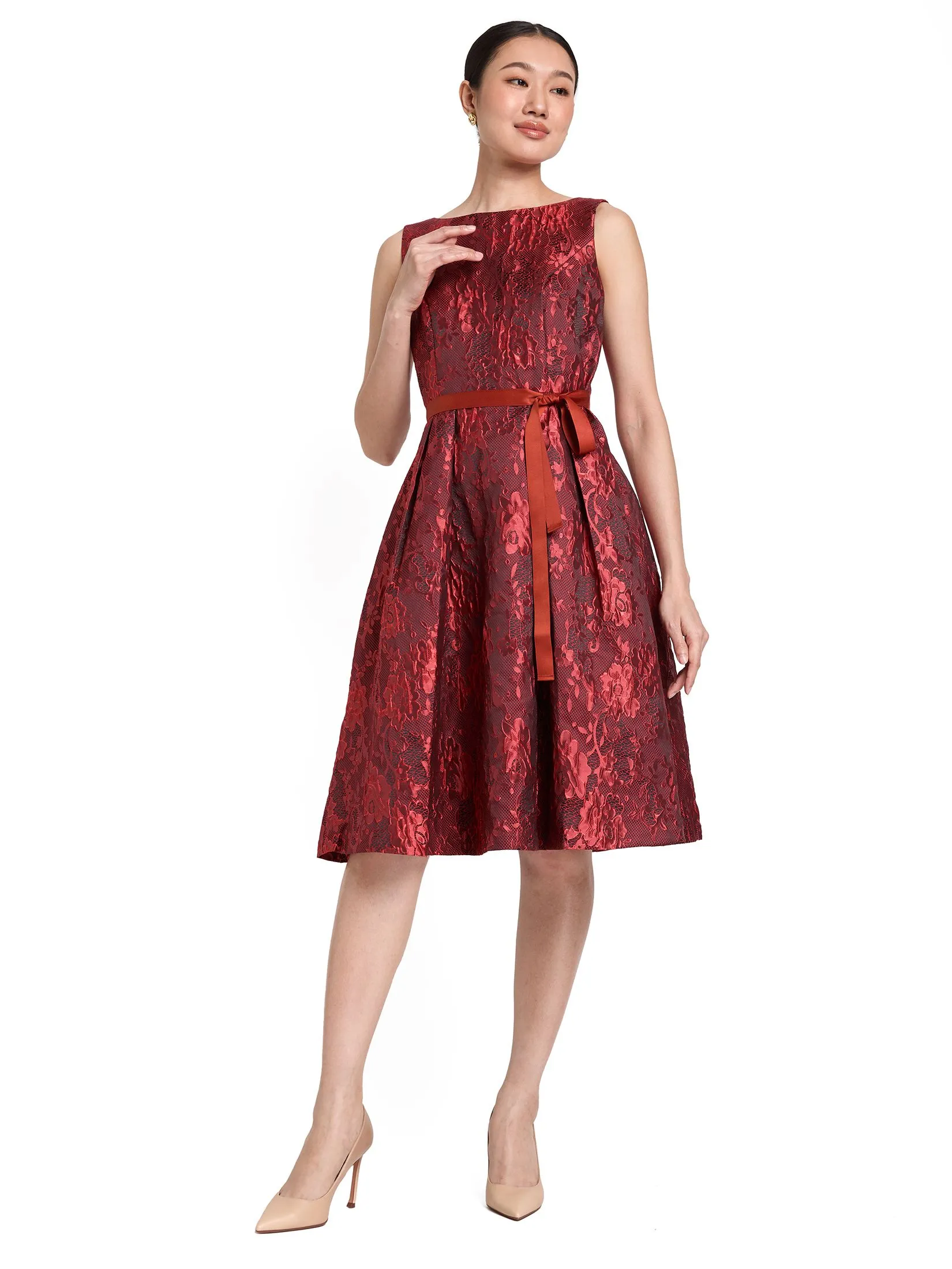 EXPRESSIONS EVENING Women Midi Dress Sleeveless Textured Jacquard EXPRESSIONS EVENING Women Midi Dress Sleeveless Textured Jacquard