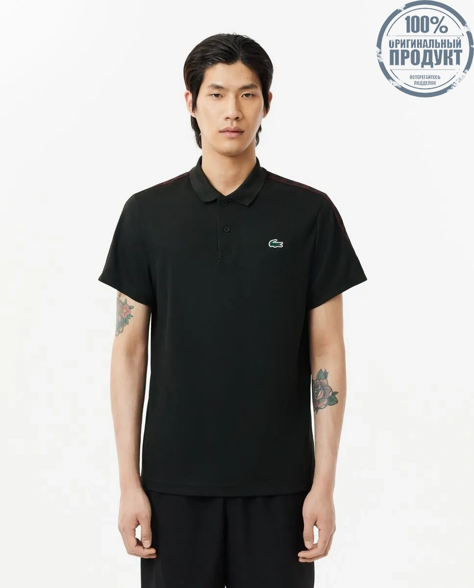 LACOSTE Regular Fit Ultra Dry Piqu  Tennis Polo Shirt Black LACOSTE Regular Fit Ultra Dry Piqu  Tennis Polo Shirt Black