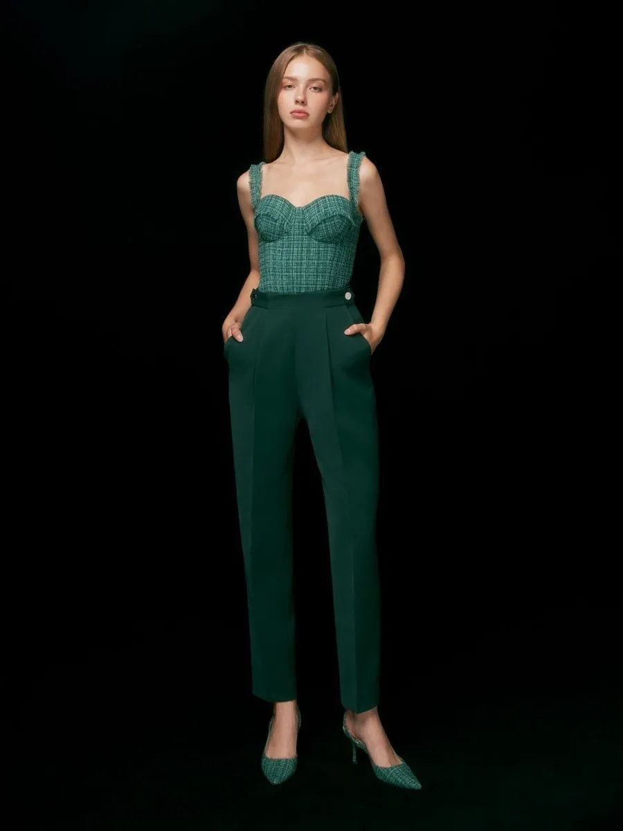 ASAVA (AW23) Rosette High Waisted Tapered Women Pants Green ASAVA (AW23) Rosette High Waisted Tapered Women Pants Green
