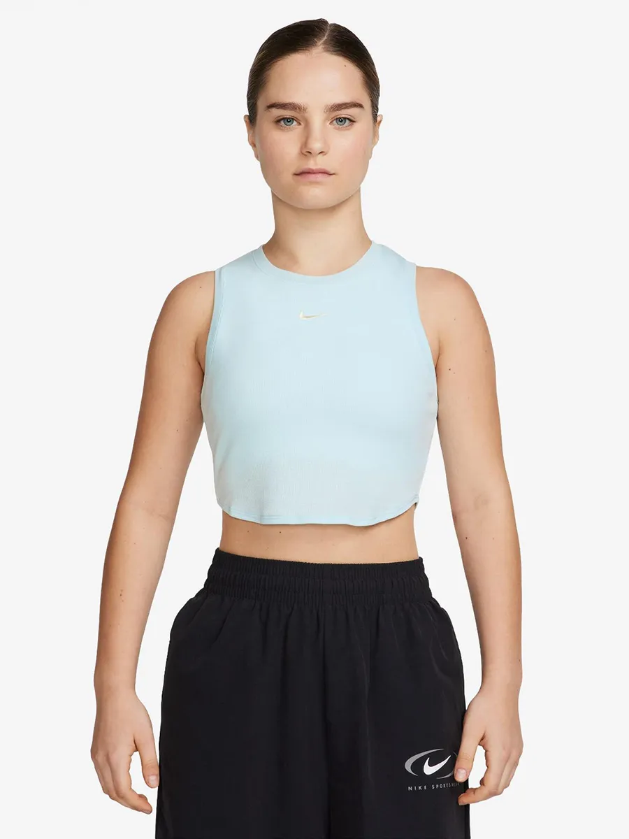 NIKE Women Cropped Tank Sportswear Essentials Ribbed Glacier Blue/Sail NIKE Women Cropped Tank Sportswear Essentials Ribbed Glacier Blue/Sail