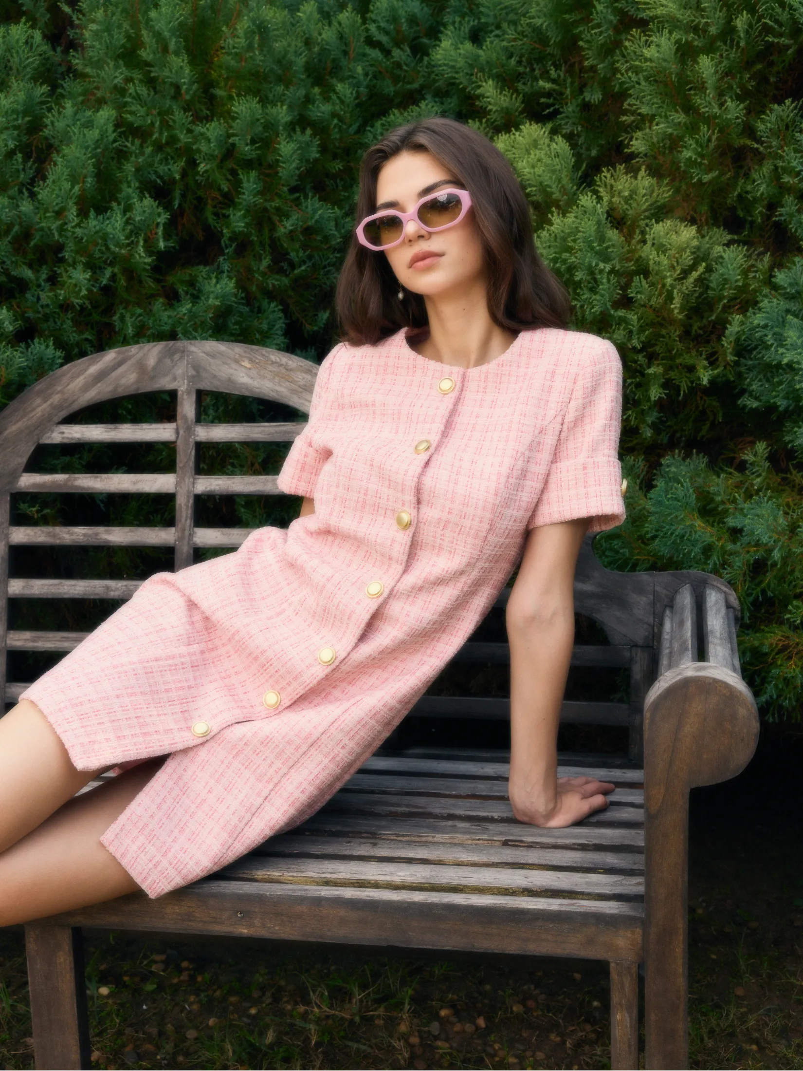 JEUNE STYLE Tweed Mini Dress Women Light Pink JEUNE STYLE Tweed Mini Dress Women Light Pink