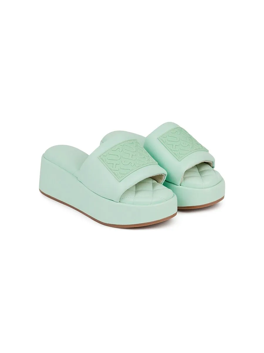 SHU WOMEN  NAMETAG PALETTE SOFT 2" SLIDE WEDGES - GREEN MINT SHU WOMEN  NAMETAG PALETTE SOFT 2" SLIDE WEDGES - GREEN MINT