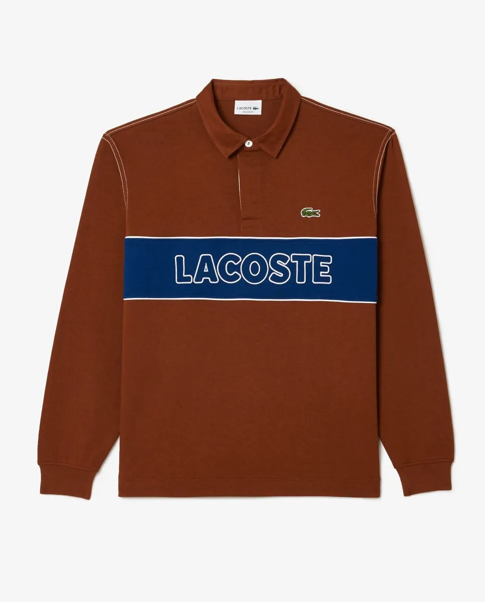 LACOSTE Relaxed Fit Cotton Rugby Shirt Brown