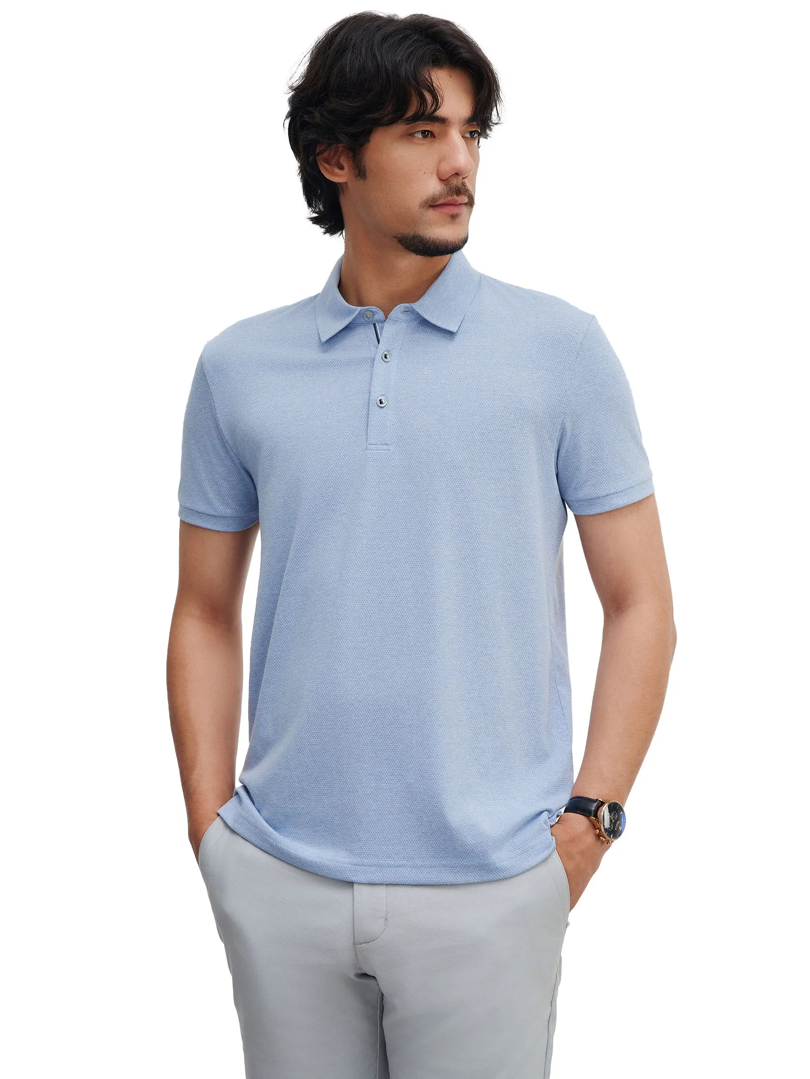 G2000 Men Clothing Cotton Blend Jacquard Polo Smart Fit - Blue G2000 Men Clothing Cotton Blend Jacquard Polo Smart Fit - Blue