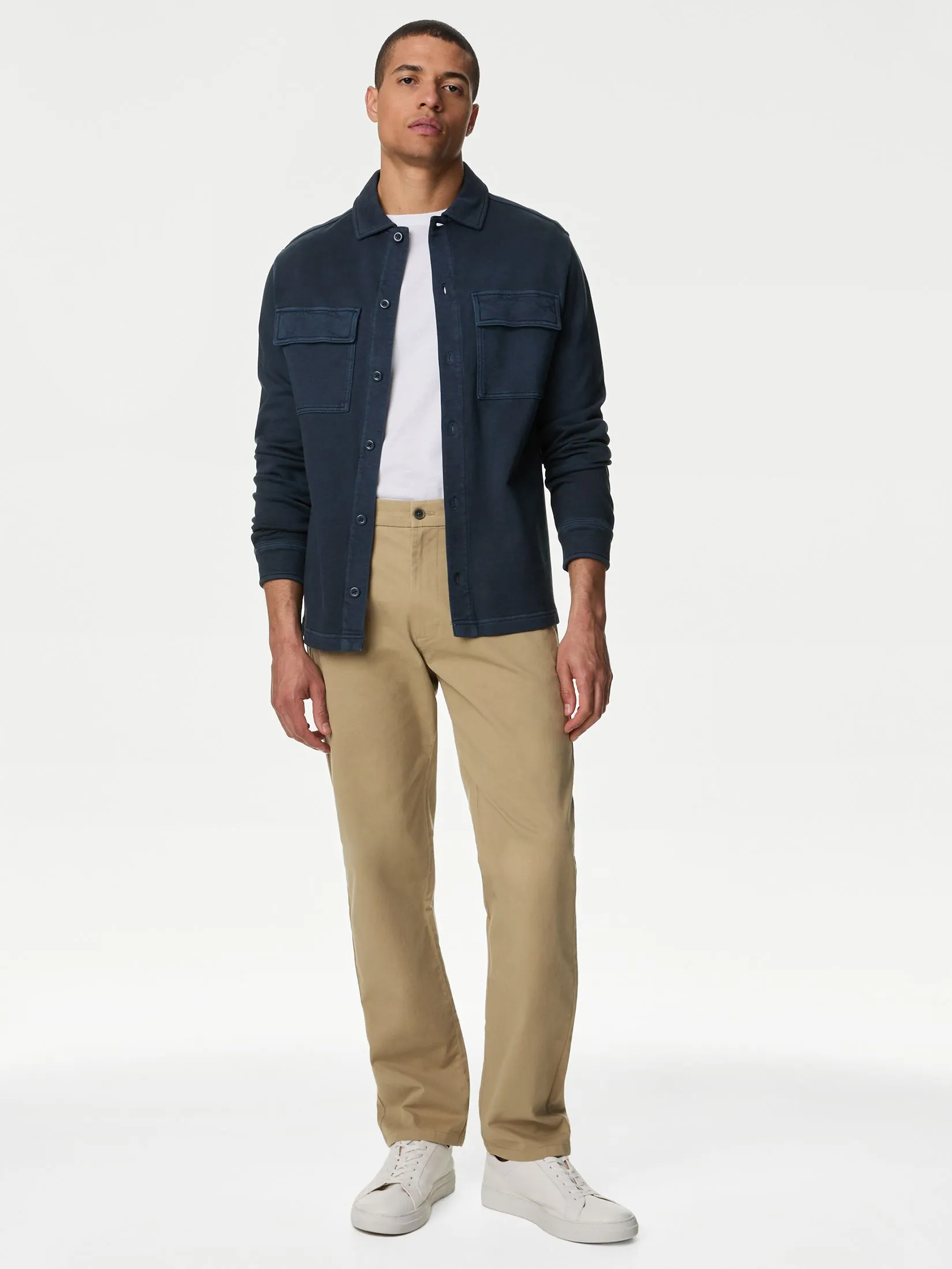 MARKS & SPENCER Men Chinos Loose Fit Stretch Neutral Brown MARKS & SPENCER Men Chinos Loose Fit Stretch Neutral Brown