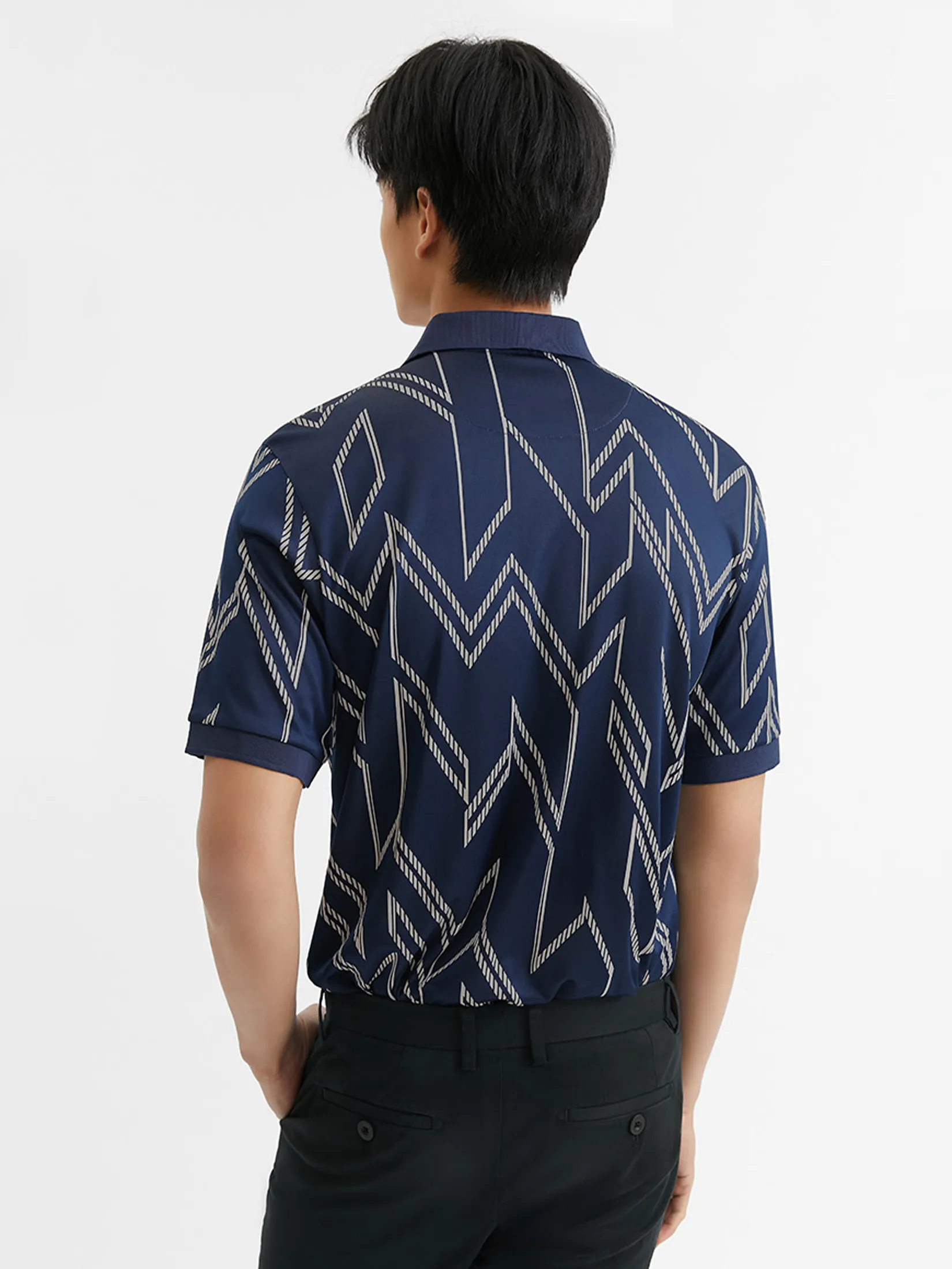 DAPPER Men Rope Chevron Jacquard Polo Shirt Navy DAPPER Men Rope Chevron Jacquard Polo Shirt Navy