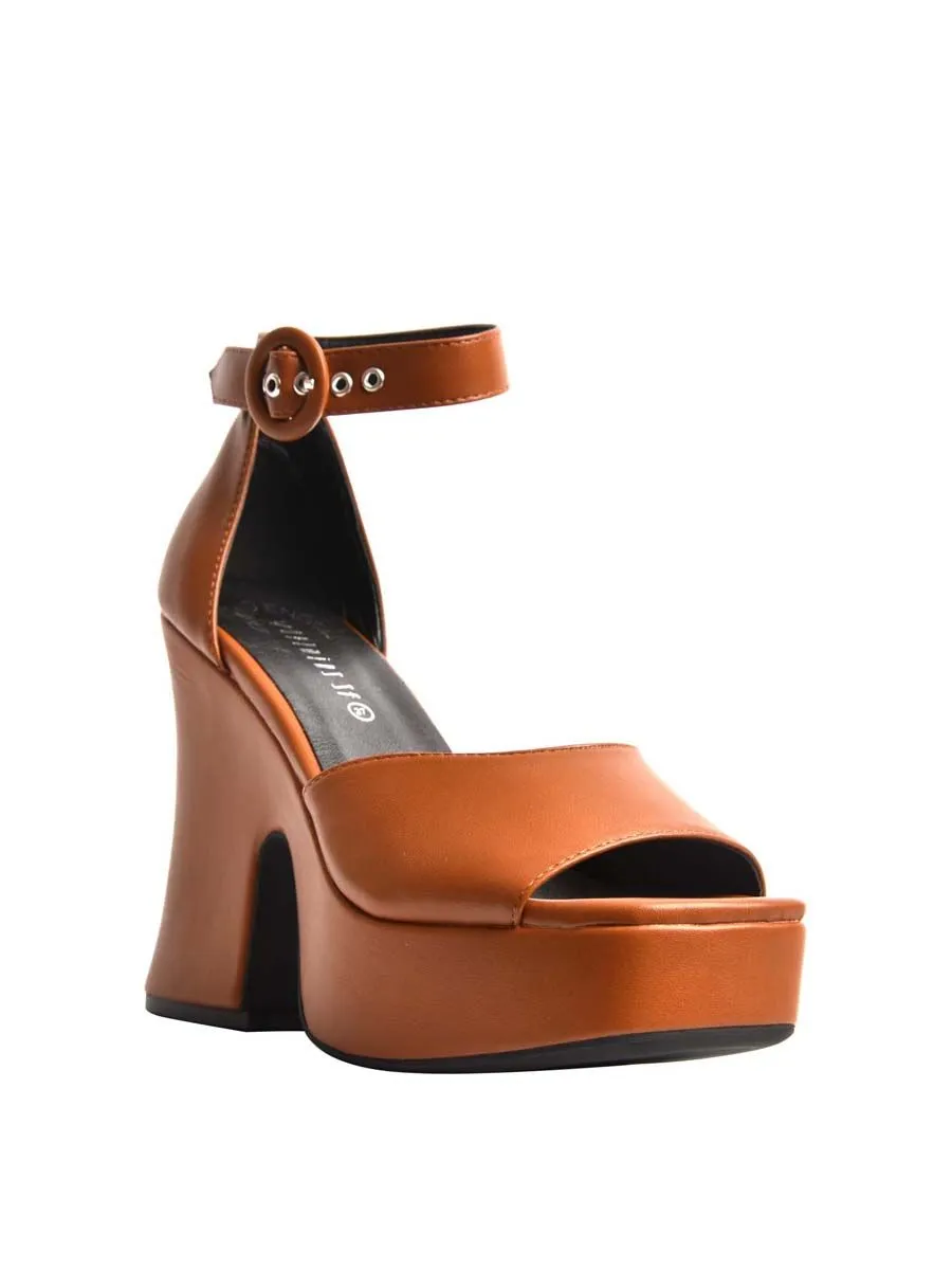 VILLAINS SF XIDORN Women's Platform Heeled Sandals TAN PU VILLAINS SF XIDORN Women's Platform Heeled Sandals TAN PU