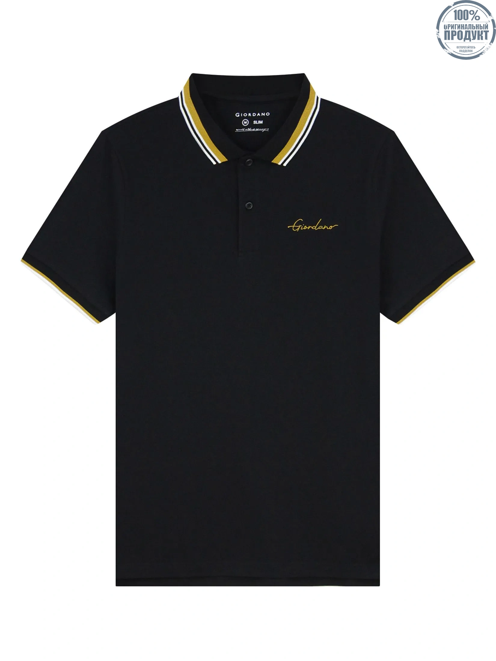 GIORDANO Men's Slim Embroidery Bold Polo (Signature) Black GIORDANO Men's Slim Embroidery Bold Polo (Signature) Black