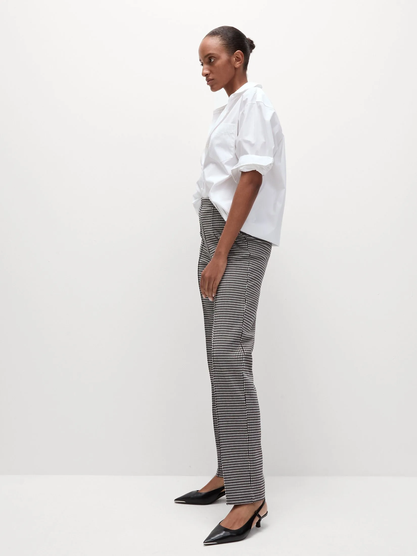 MARKS & SPENCER Women Trousers Twill Checked Straight Leg Brown Mix MARKS & SPENCER Women Trousers Twill Checked Straight Leg Brown Mix