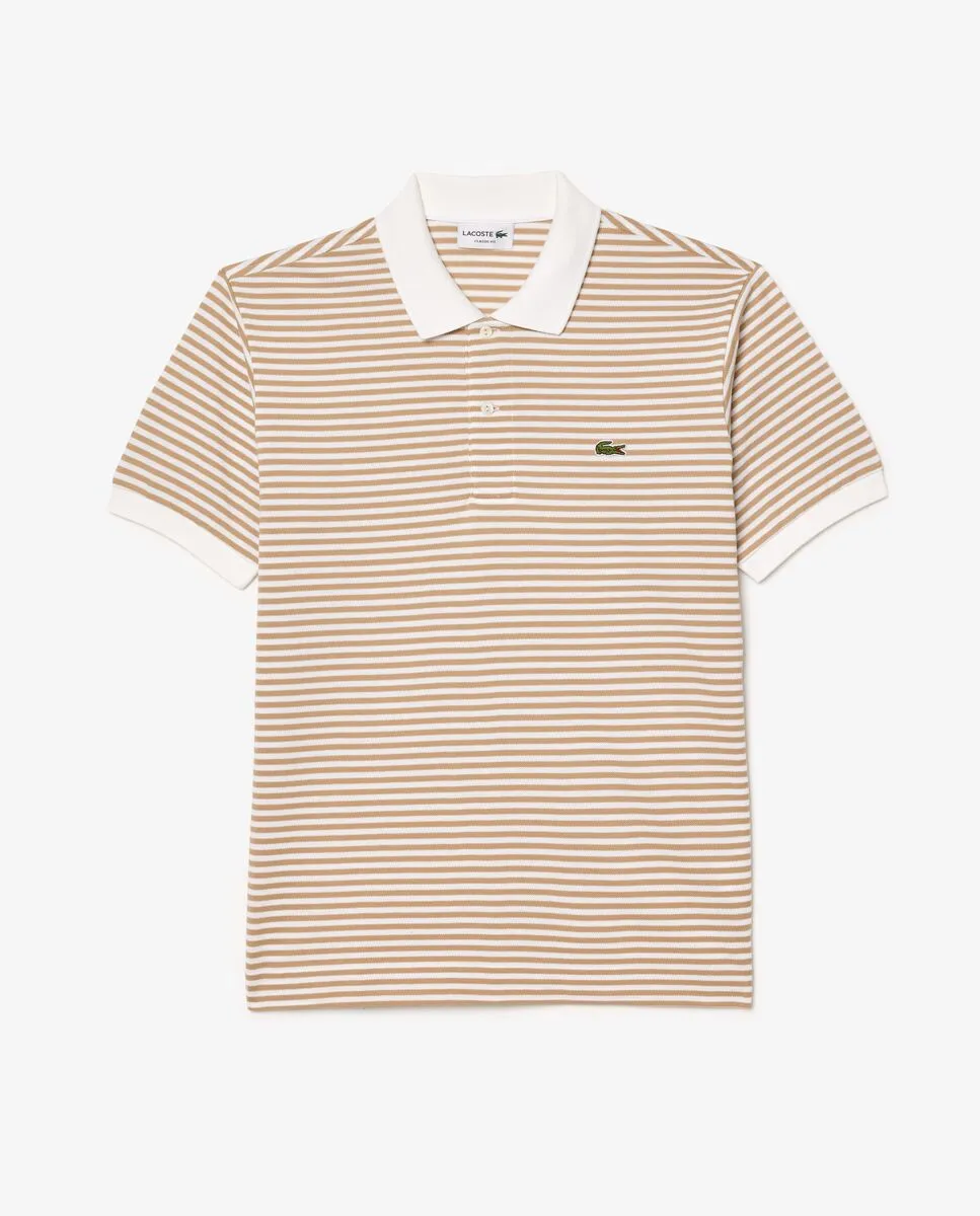 LACOSTE Classic Fit L.12.12 Striped Petit Piqu  Polo Shirt Beige LACOSTE Classic Fit L.12.12 Striped Petit Piqu  Polo Shirt Beige