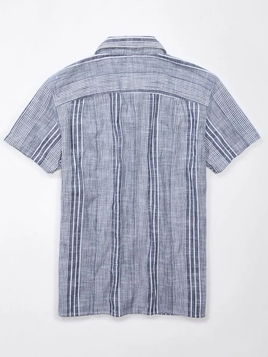 American Eagle MEN COLT STRIPE TERRY SLUB SHIRT 409 BLUE MIST American Eagle MEN COLT STRIPE TERRY SLUB SHIRT 409 BLUE MIST