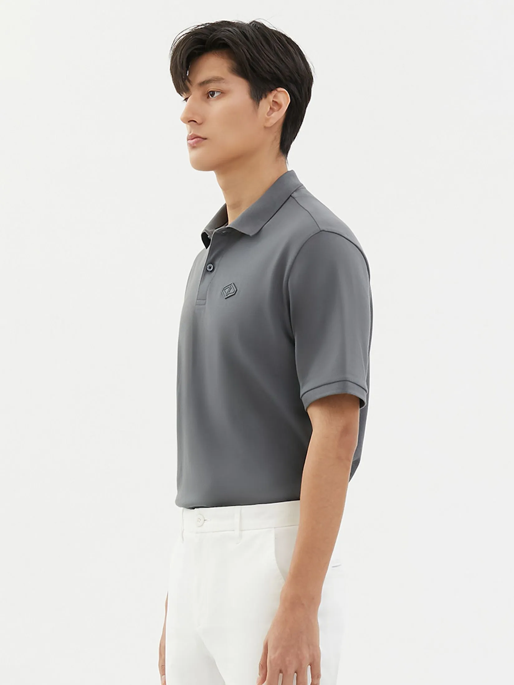DAPPER DAPPER DP Patch Polo Shirt Grey DAPPER DAPPER DP Patch Polo Shirt Grey