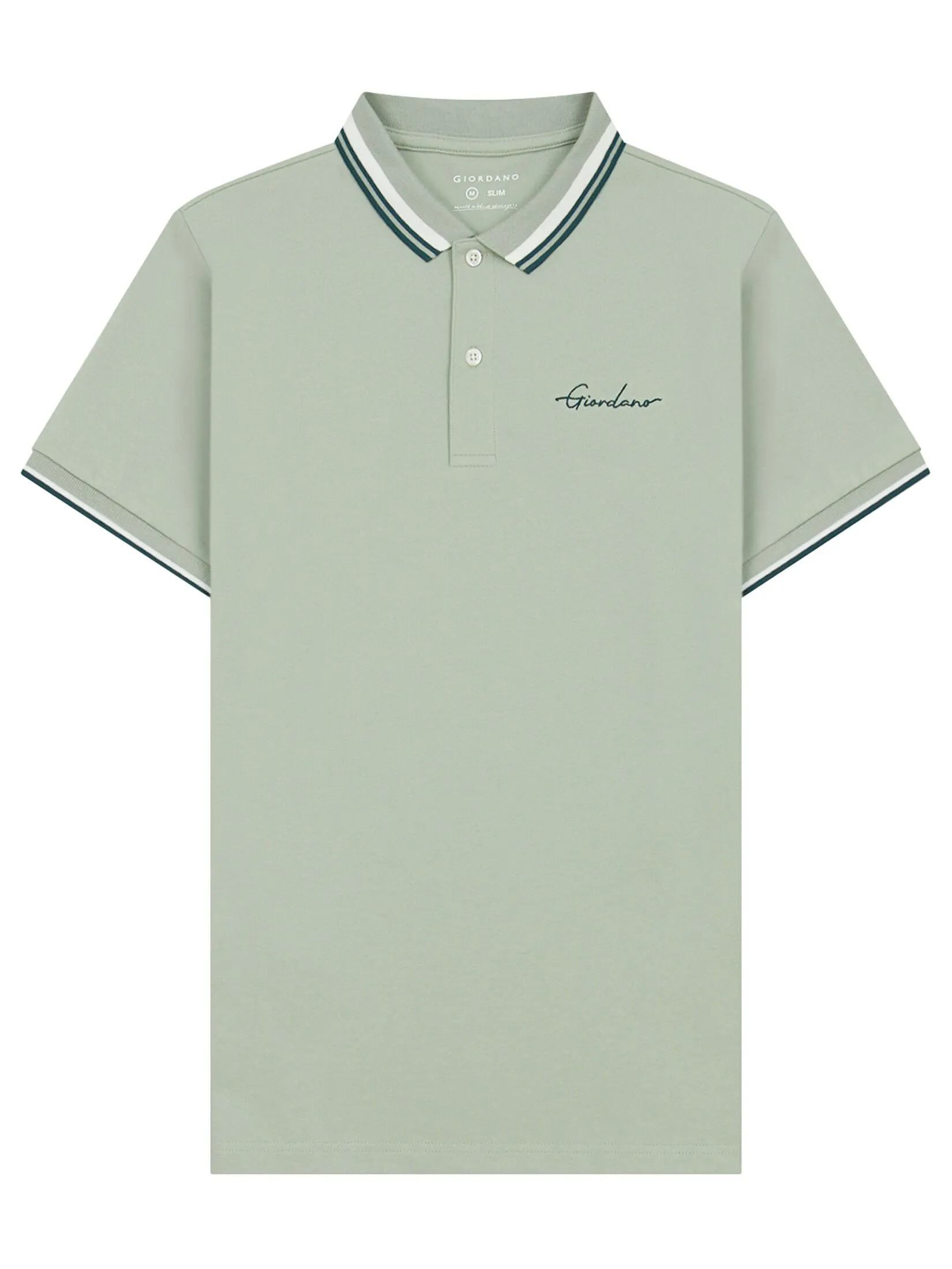 GIORDANO Men's Signature Pique Embroidery Solid Polo Frosty pine green GIORDANO Men's Signature Pique Embroidery Solid Polo Frosty pine green