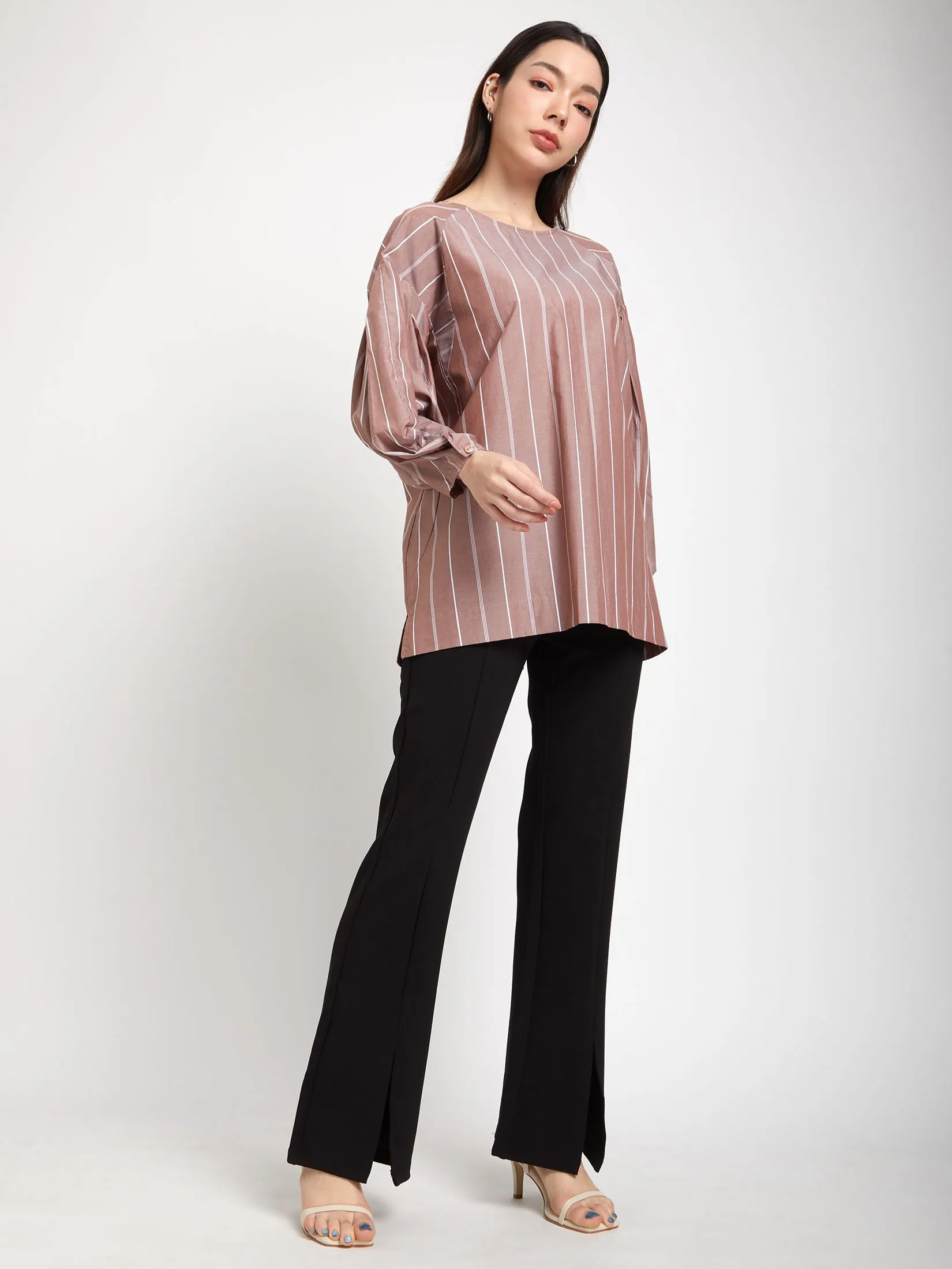 NEXT PHASE Women Blouse Puff Sleeves Stripe NEXT PHASE Women Blouse Puff Sleeves Stripe