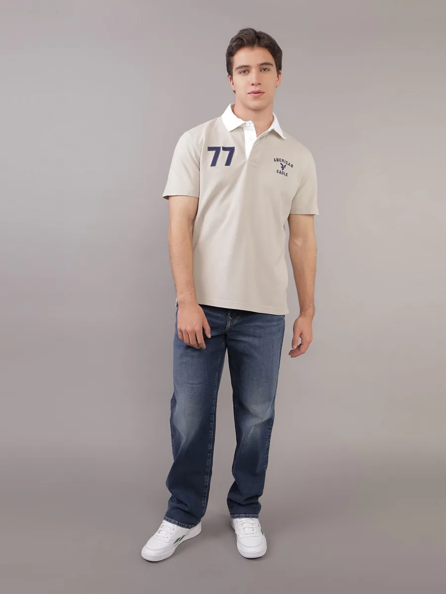 American Eagle MEN P- INTL PIQUE RUGBY PATCH POLO 209 SAND American Eagle MEN P- INTL PIQUE RUGBY PATCH POLO 209 SAND