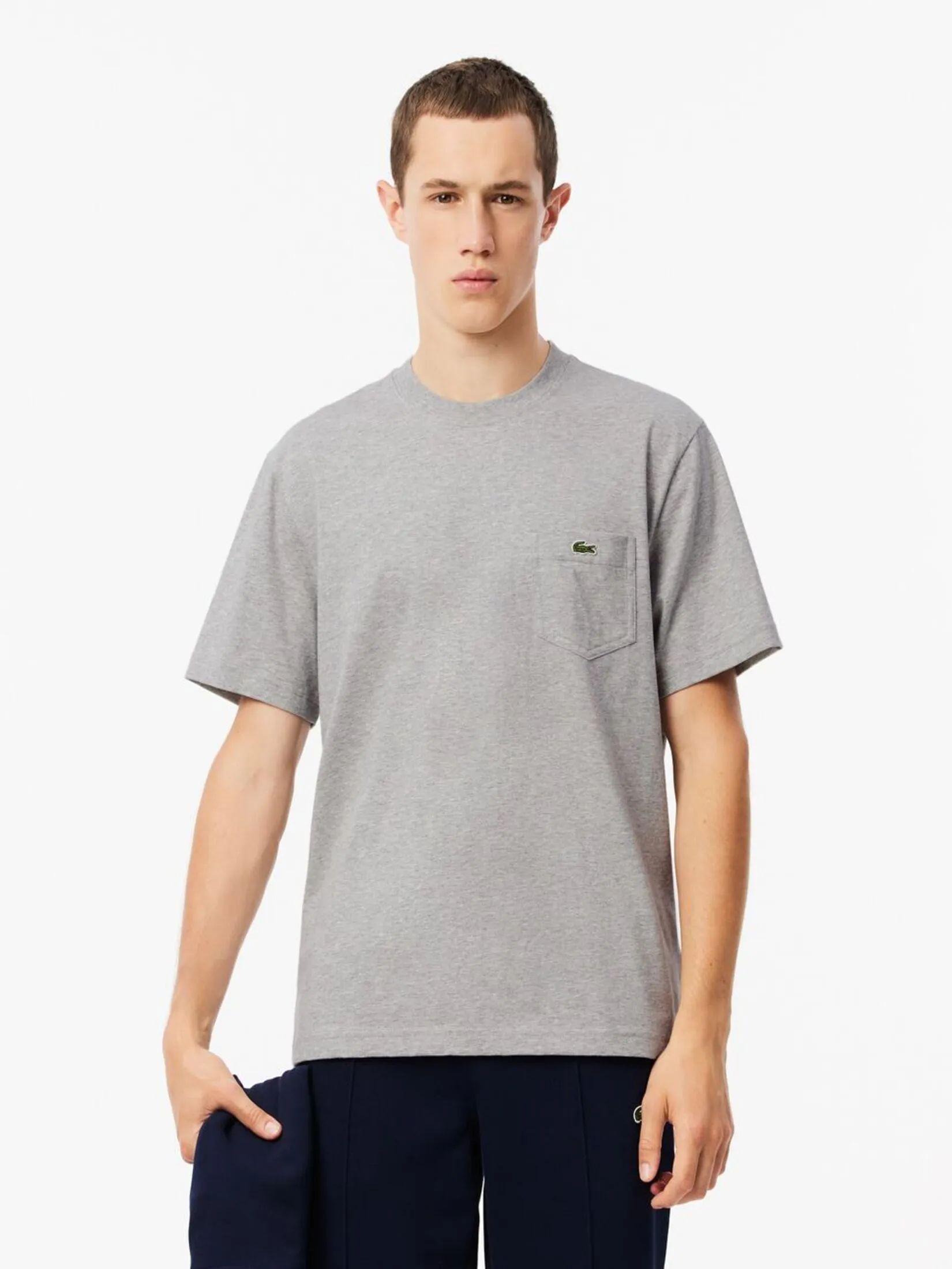 LACOSTE Cotton T-shirt with Breast Pocket Grey LACOSTE Cotton T-shirt with Breast Pocket Grey