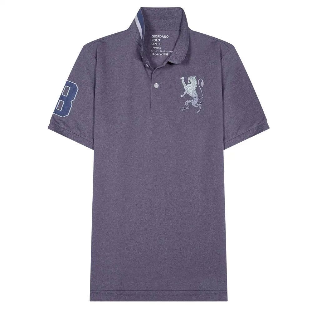 GIORDANO Purple Men's 3D Lion Cotton Lycra Pique Polo GIORDANO Purple Men's 3D Lion Cotton Lycra Pique Polo