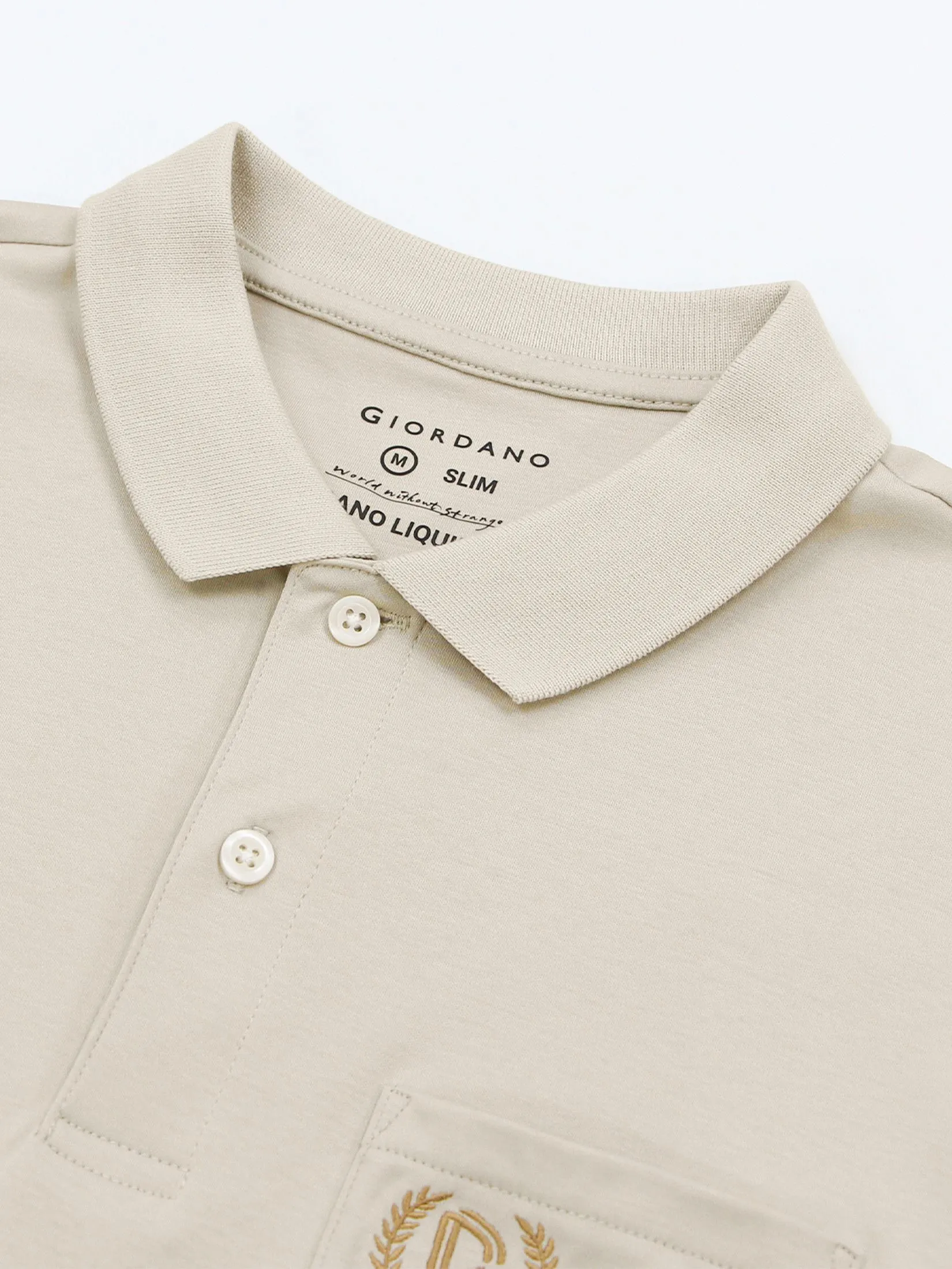 GIORDANO Men's Slim Interlock Plain Polo (Liquid Touch)  Creamware khaki GIORDANO Men's Slim Interlock Plain Polo (Liquid Touch)  Creamware khaki
