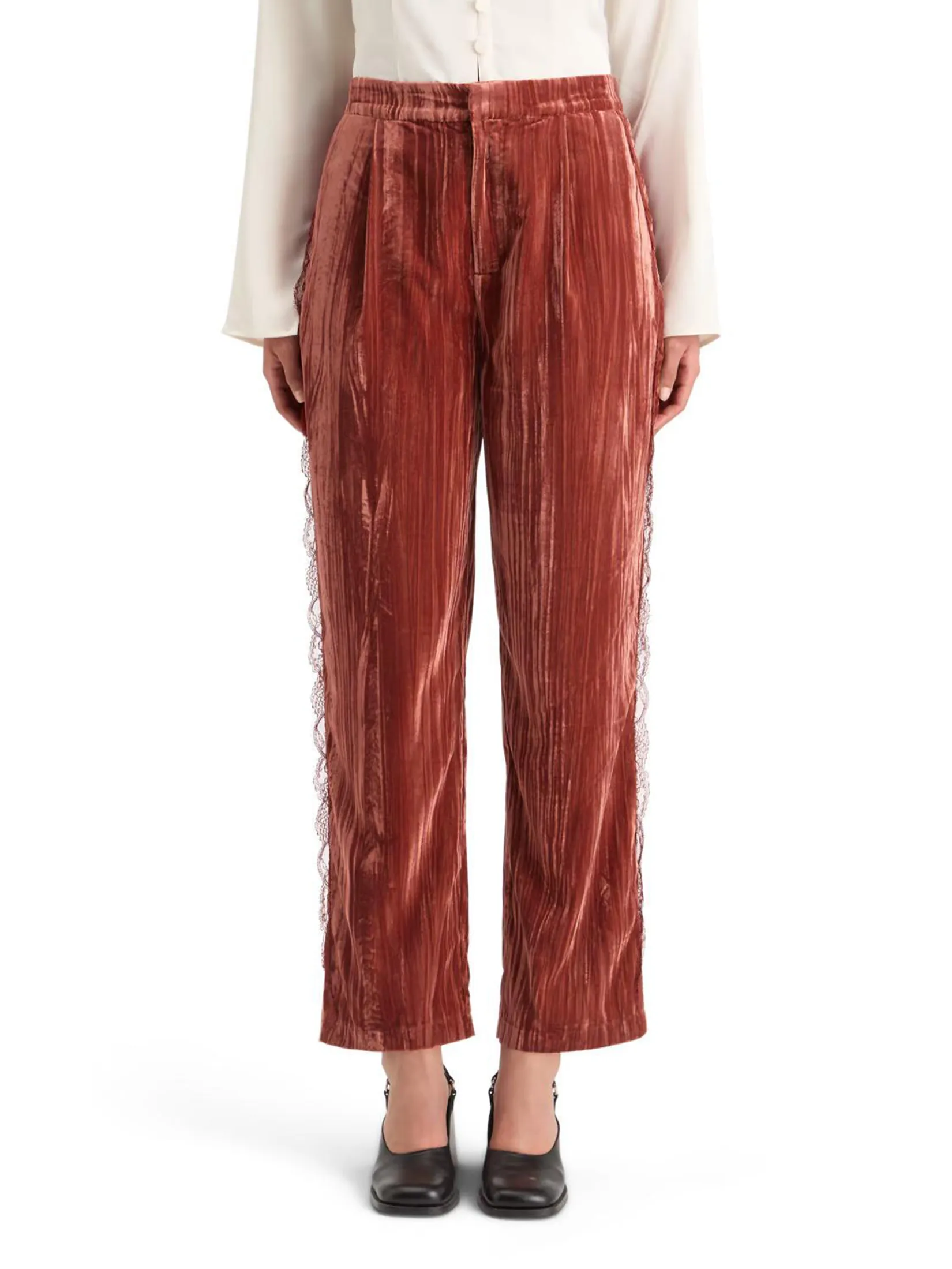 SCOTCH&SODA Women Pants Lace Trimmed Velvet Rust SCOTCH&SODA Women Pants Lace Trimmed Velvet Rust