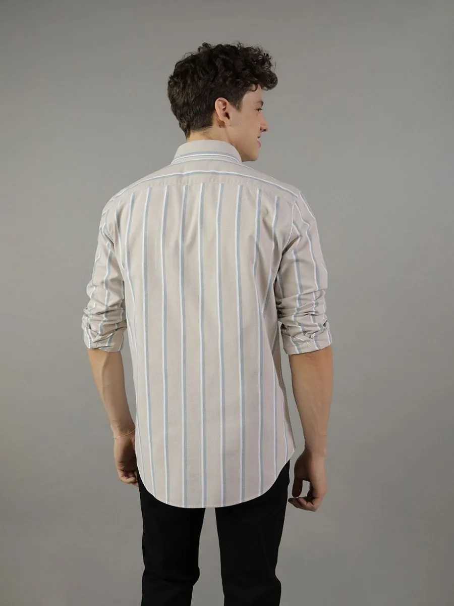 American Eagle MEN INT SF BTD STRIPE OXFORD W EAGLE 204 DUNE KHAKI American Eagle MEN INT SF BTD STRIPE OXFORD W EAGLE 204 DUNE KHAKI