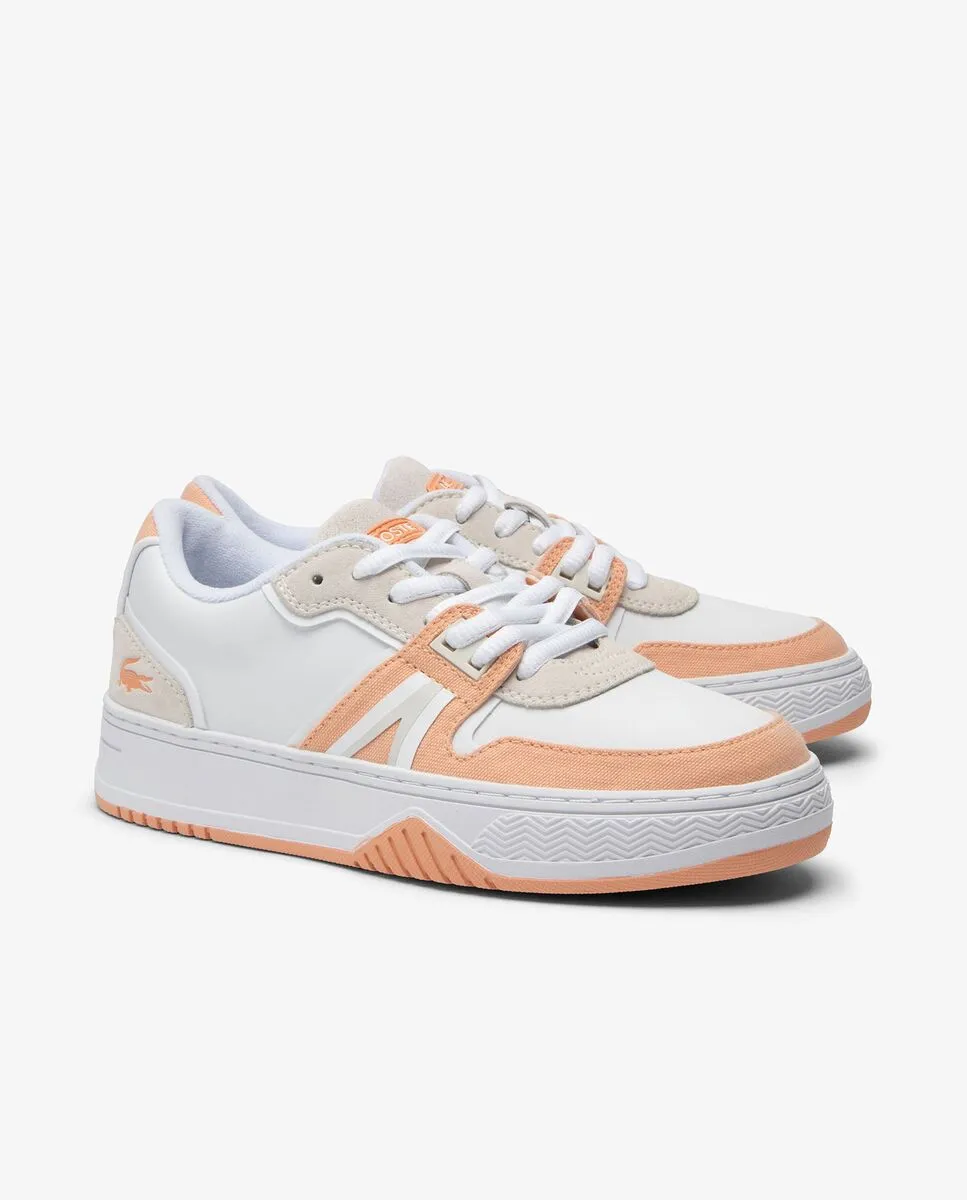 LACOSTE Women’s L001 Leather Logo Tongue Trainers White LACOSTE Women’s L001 Leather Logo Tongue Trainers White