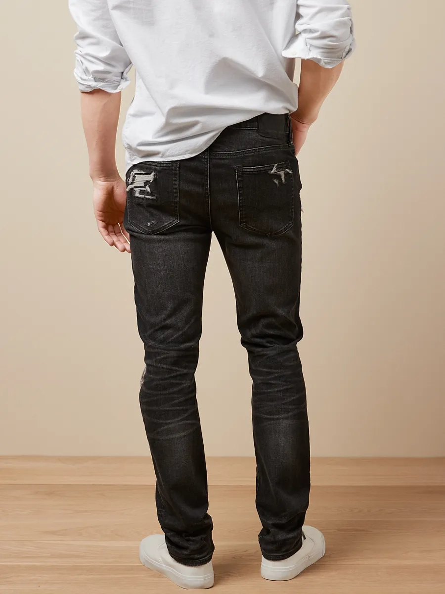 American Eagle MEN BLACK MENDED WASH SLIM FIT 038 DESTROYED BLACK American Eagle MEN BLACK MENDED WASH SLIM FIT 038 DESTROYED BLACK