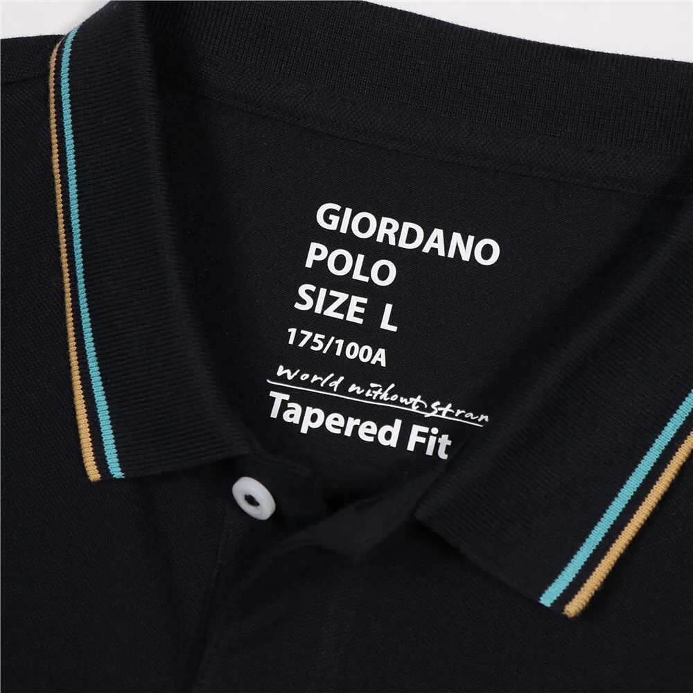 GIORDANO Navy Blue Men's Solid Cotton Lycra Short Sleeve Tapered Polo GIORDANO Navy Blue Men's Solid Cotton Lycra Short Sleeve Tapered Polo
