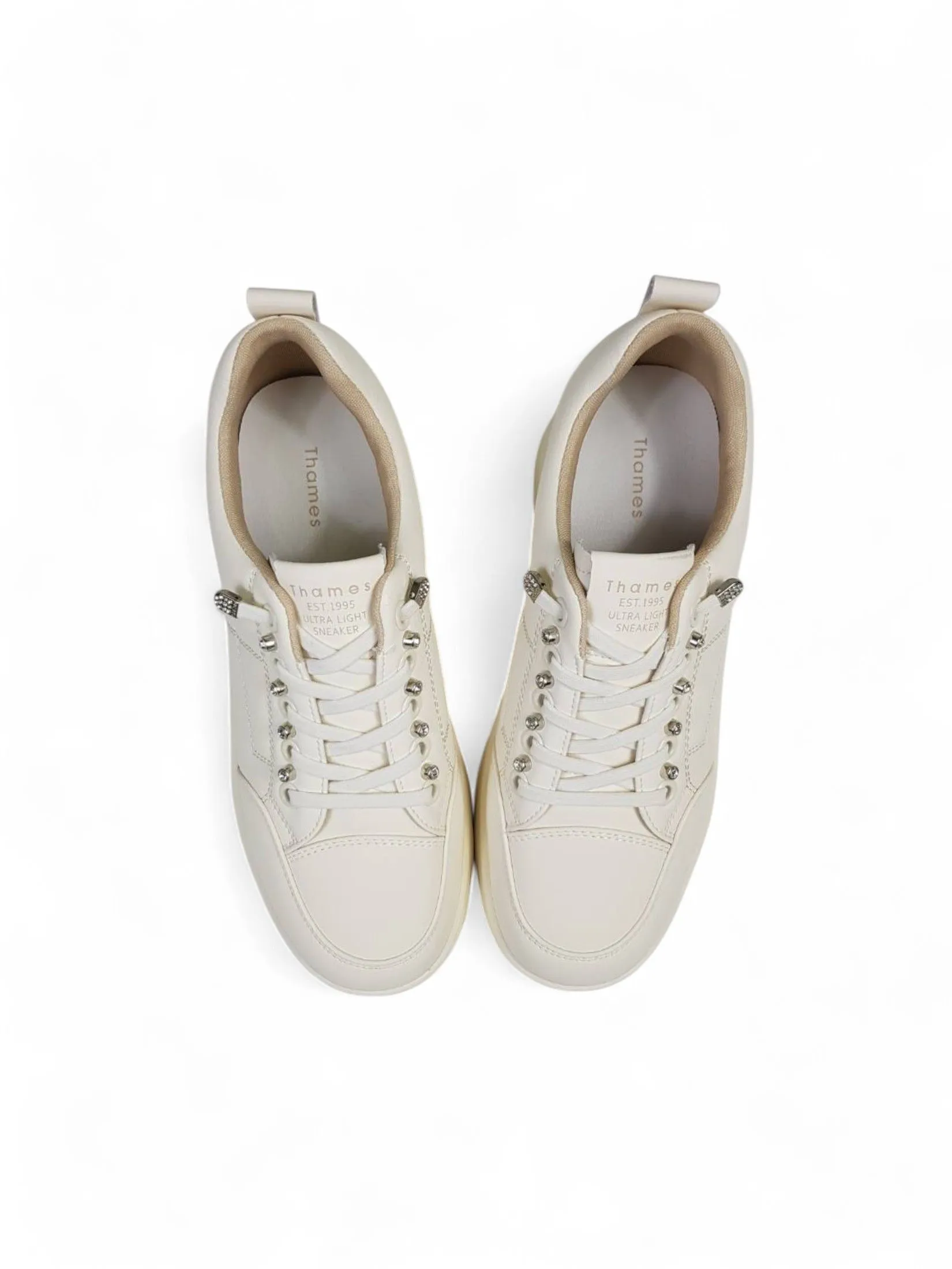 THAMES Women Sneakers Height 1.5 Inch Cream THAMES Women Sneakers Height 1.5 Inch Cream