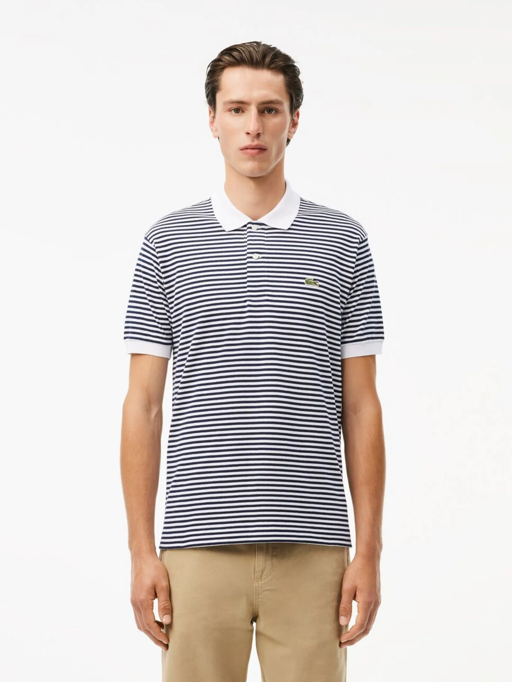 LACOSTE Classic Fit L.12.12 Striped Petit Piqu  Polo Shirt White LACOSTE Classic Fit L.12.12 Striped Petit Piqu  Polo Shirt White