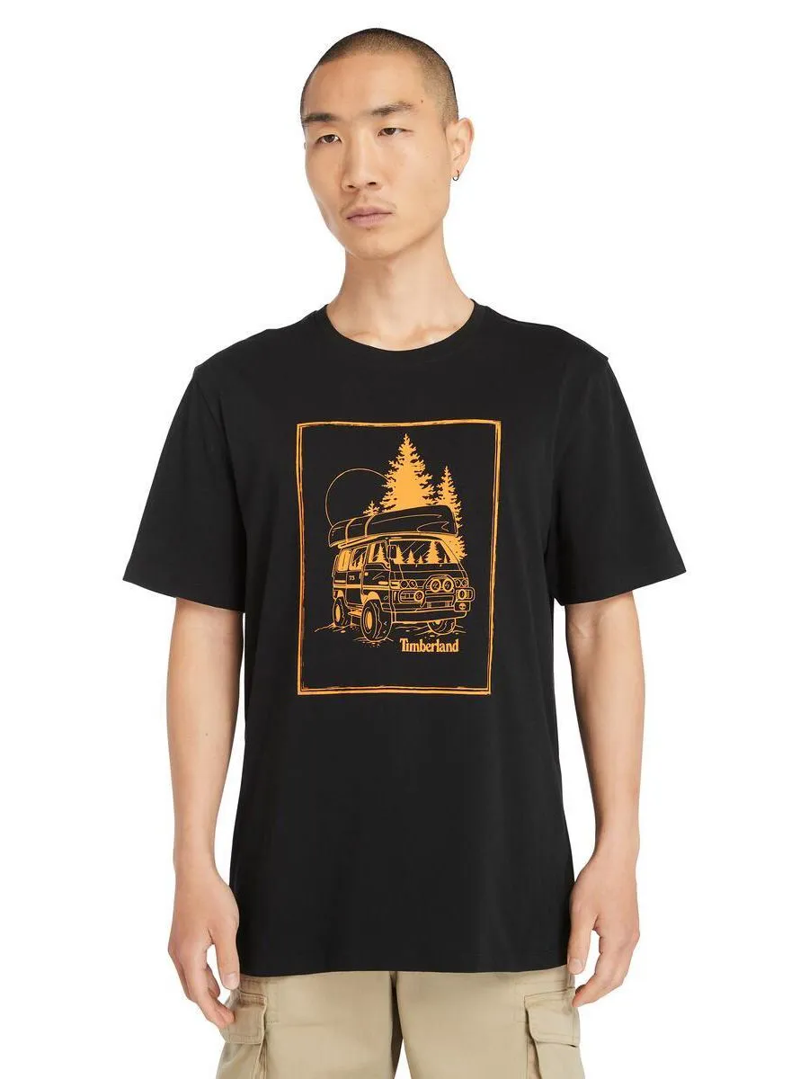 TIMBERLAND Men's Printed Short Sleeved T-Shirt Black TIMBERLAND Men's Printed Short Sleeved T-Shirt Black