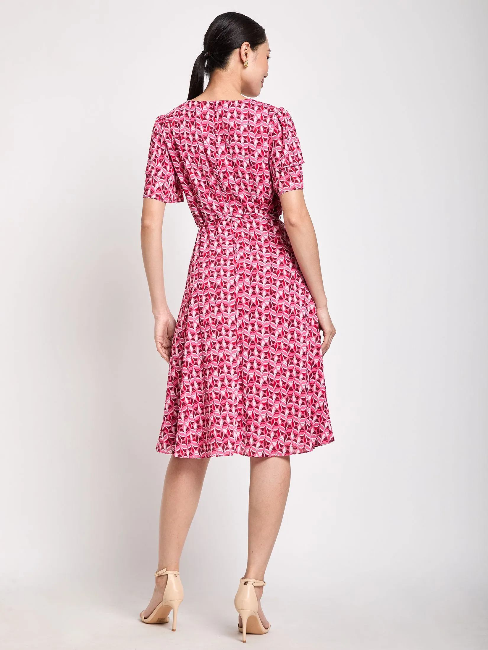 EXPRESSIONS Women Flared Dress With Tier Sleeves And Belt EXPRESSIONS Women Flared Dress With Tier Sleeves And Belt