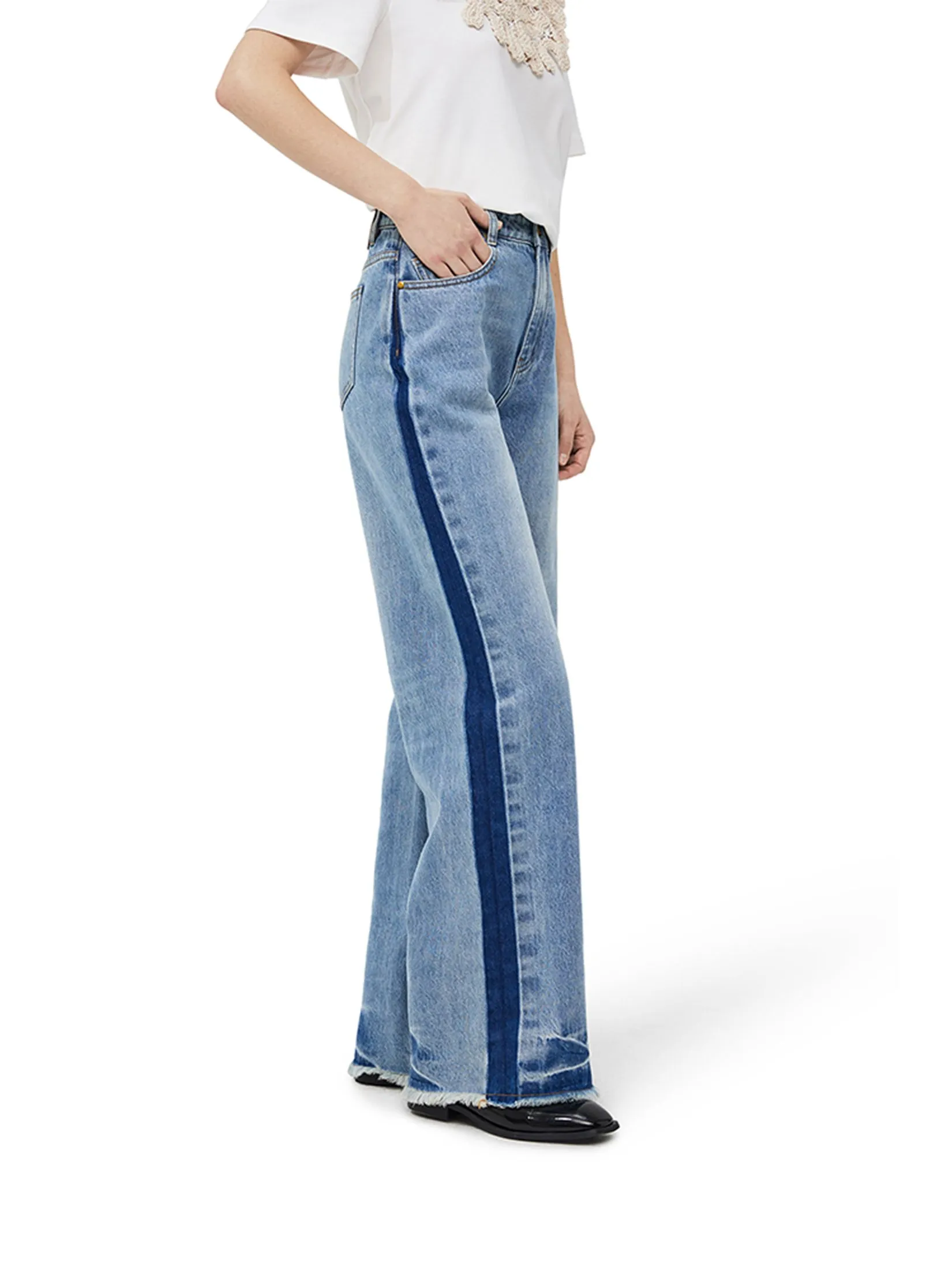 PORTSPURE Women Trousers Wide-Leg Denim Blue PORTSPURE Women Trousers Wide-Leg Denim Blue