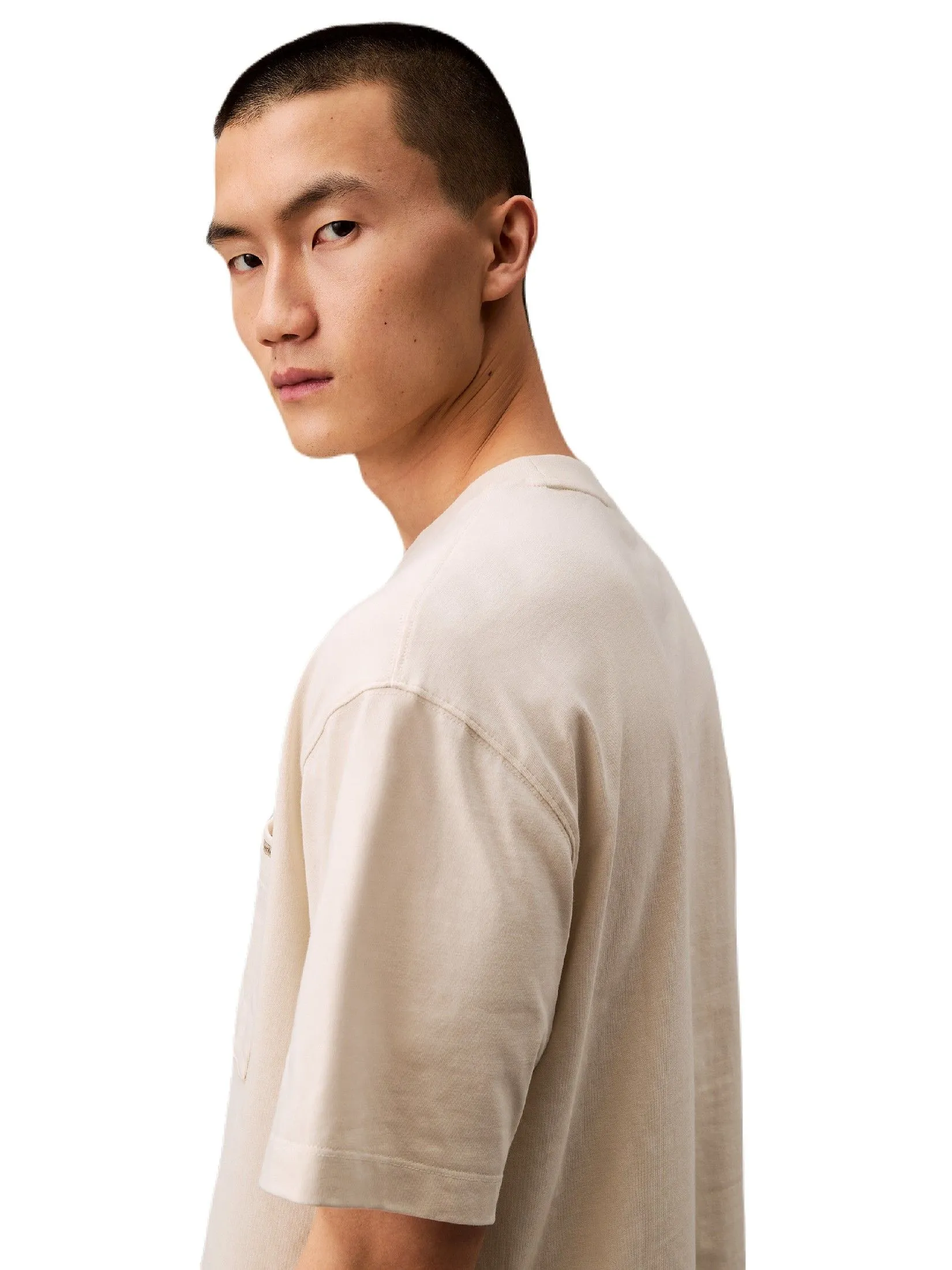 CALVIN KLEIN Men's Jersey Relaxed Pocket Tee Cream CALVIN KLEIN Men's Jersey Relaxed Pocket Tee Cream