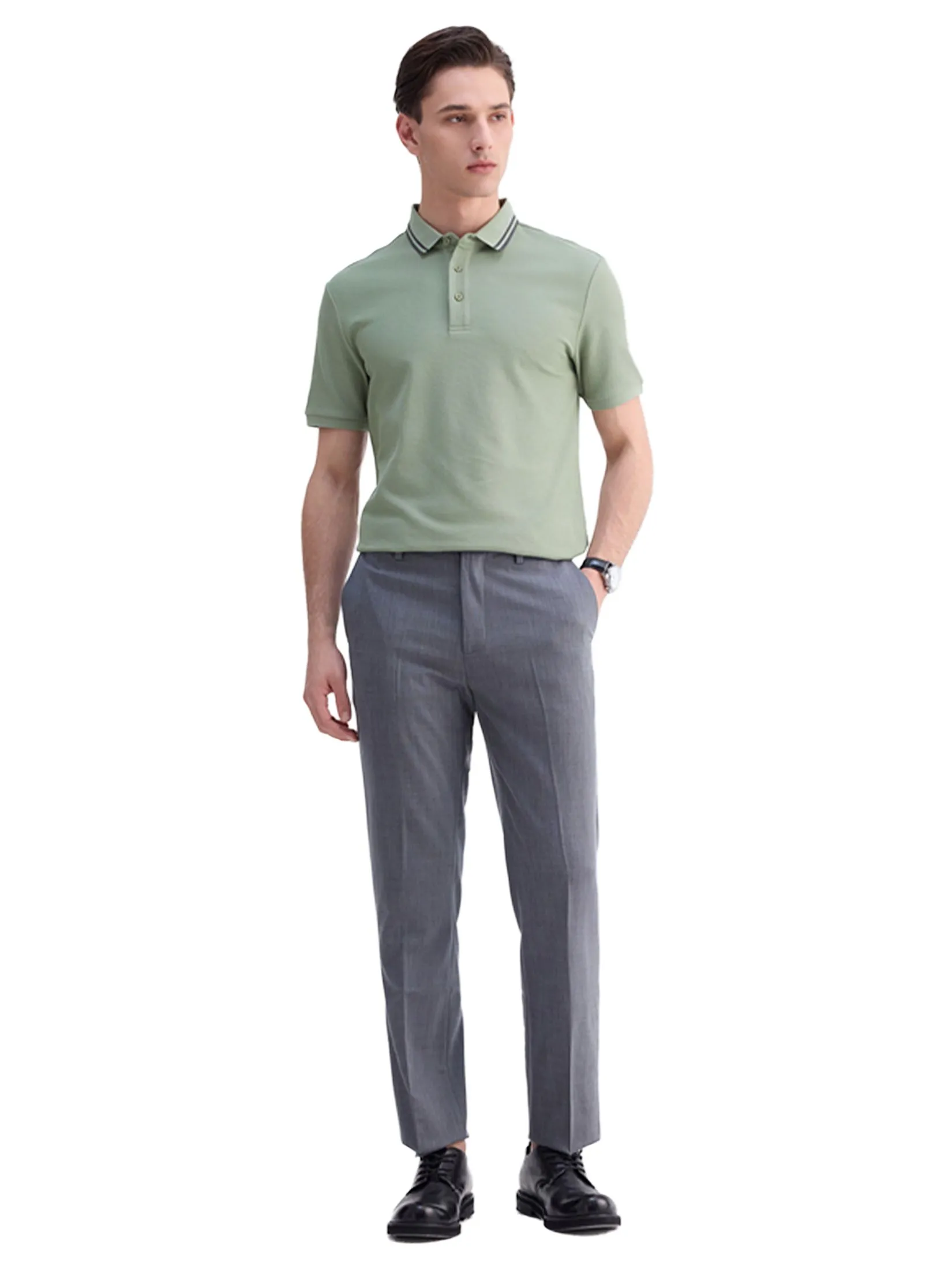 GIORDANO Men's Beau Monde Contrasting Ice Cooling Polo Shirt Green GIORDANO Men's Beau Monde Contrasting Ice Cooling Polo Shirt Green