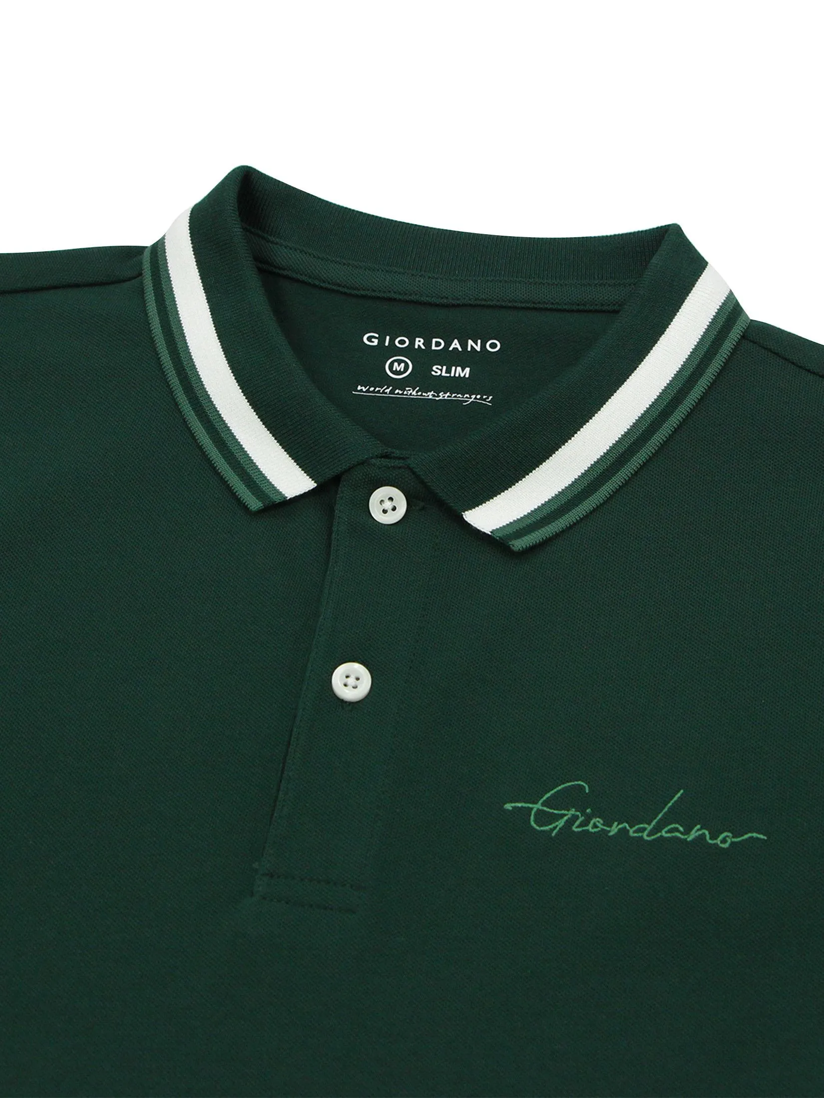 GIORDANO Men's Slim Embroidery Bold Polo (Signature) Hemlock green GIORDANO Men's Slim Embroidery Bold Polo (Signature) Hemlock green