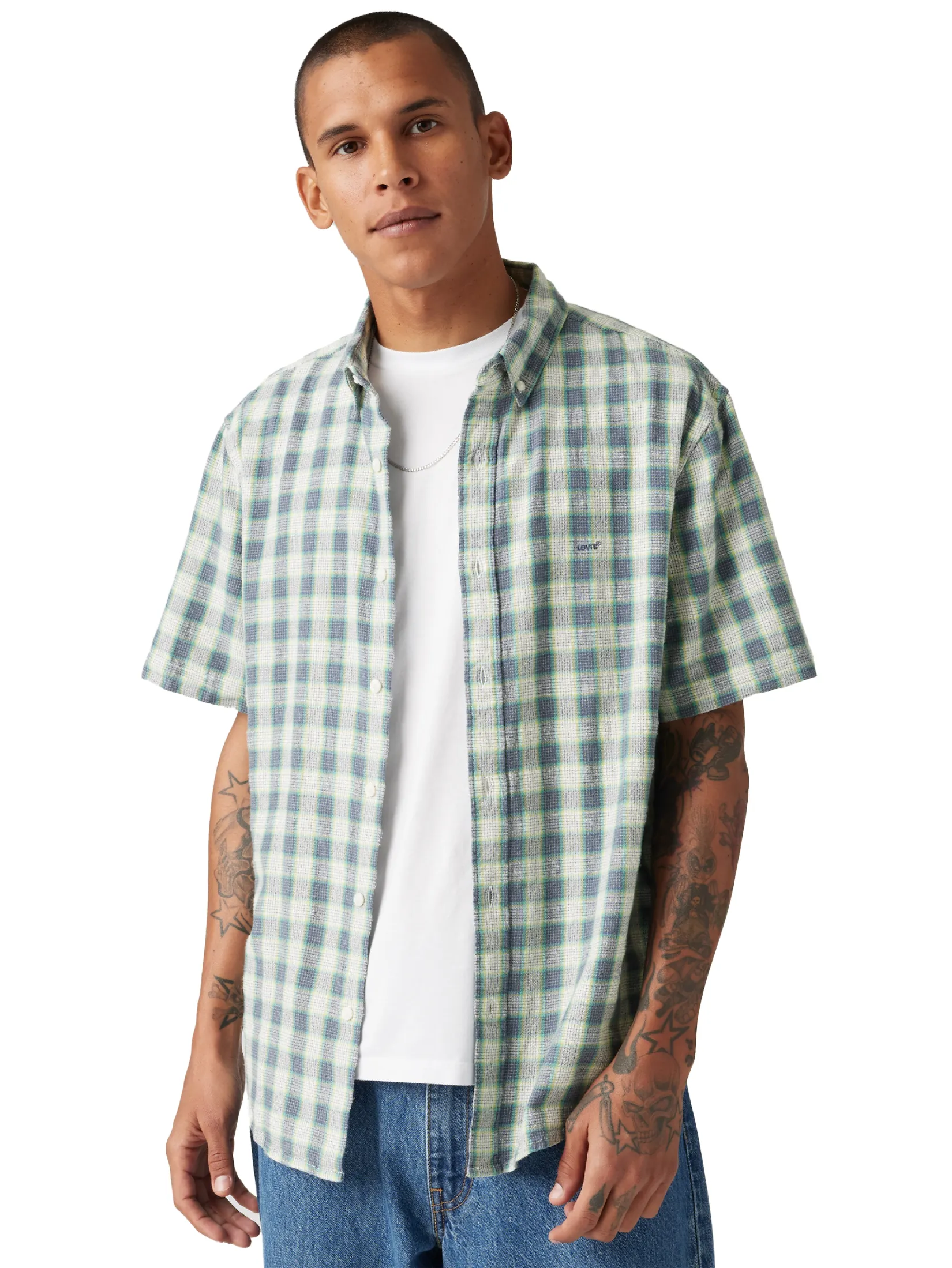 LEVI'S Men's Short-Sleeve Authentic Button-Down Shirt Blue LEVI'S Men's Short-Sleeve Authentic Button-Down Shirt Blue