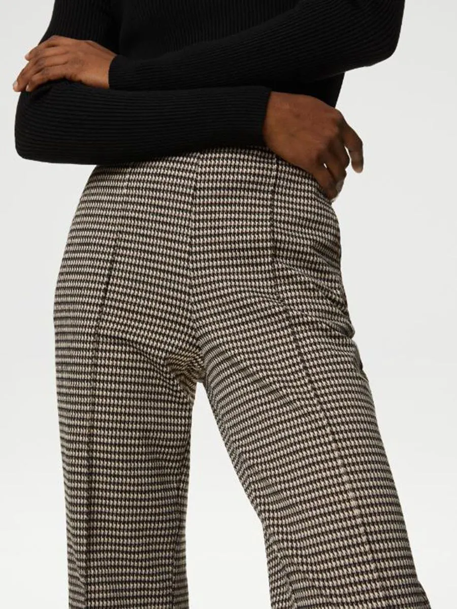 MARKS & SPENCER Women Trousers Twill Jersey Houndstooth Pintuck Brown Mix MARKS & SPENCER Women Trousers Twill Jersey Houndstooth Pintuck Brown Mix