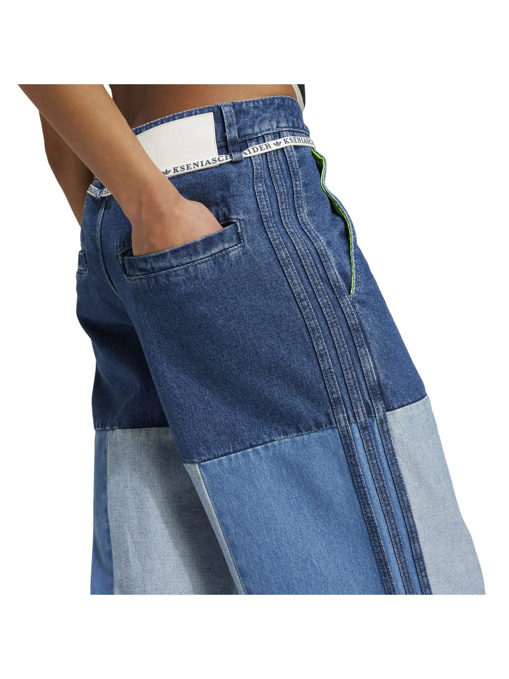ADIDAS Women Straight Leg Jeans Kseniaschnaider Patchwork Indigo Denim / Medium Blue Denim / Light Denim ADIDAS Women Straight Leg Jeans Kseniaschnaider Patchwork Indigo Denim / Medium Blue Denim / Light Denim