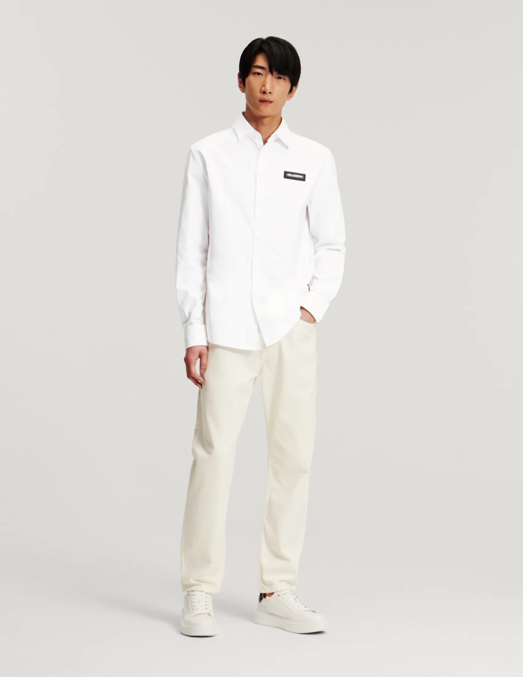 KARL LAGERFELD RTW-1 LOGO OXFORD MEN SHIRT WHITE KARL LAGERFELD RTW-1 LOGO OXFORD MEN SHIRT WHITE