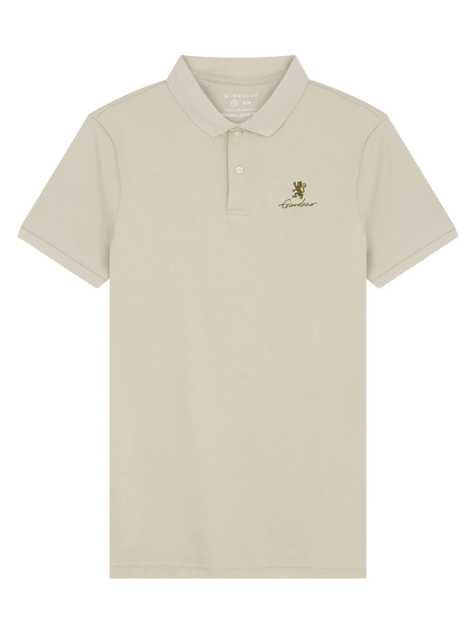 GIORDANO Men's Slim Interlock Plain Polo (Liquid Touch) Creamware khaki GIORDANO Men's Slim Interlock Plain Polo (Liquid Touch) Creamware khaki