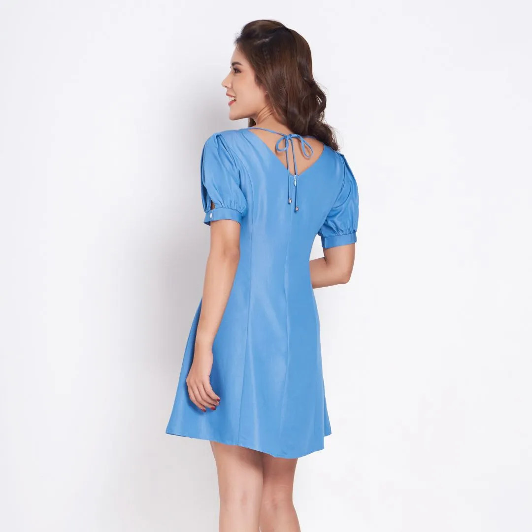 Lady Plus Blue Jeans Gathered V-Neck Dress L5-1115DS-J2 Lady Plus Blue Jeans Gathered V-Neck Dress L5-1115DS-J2