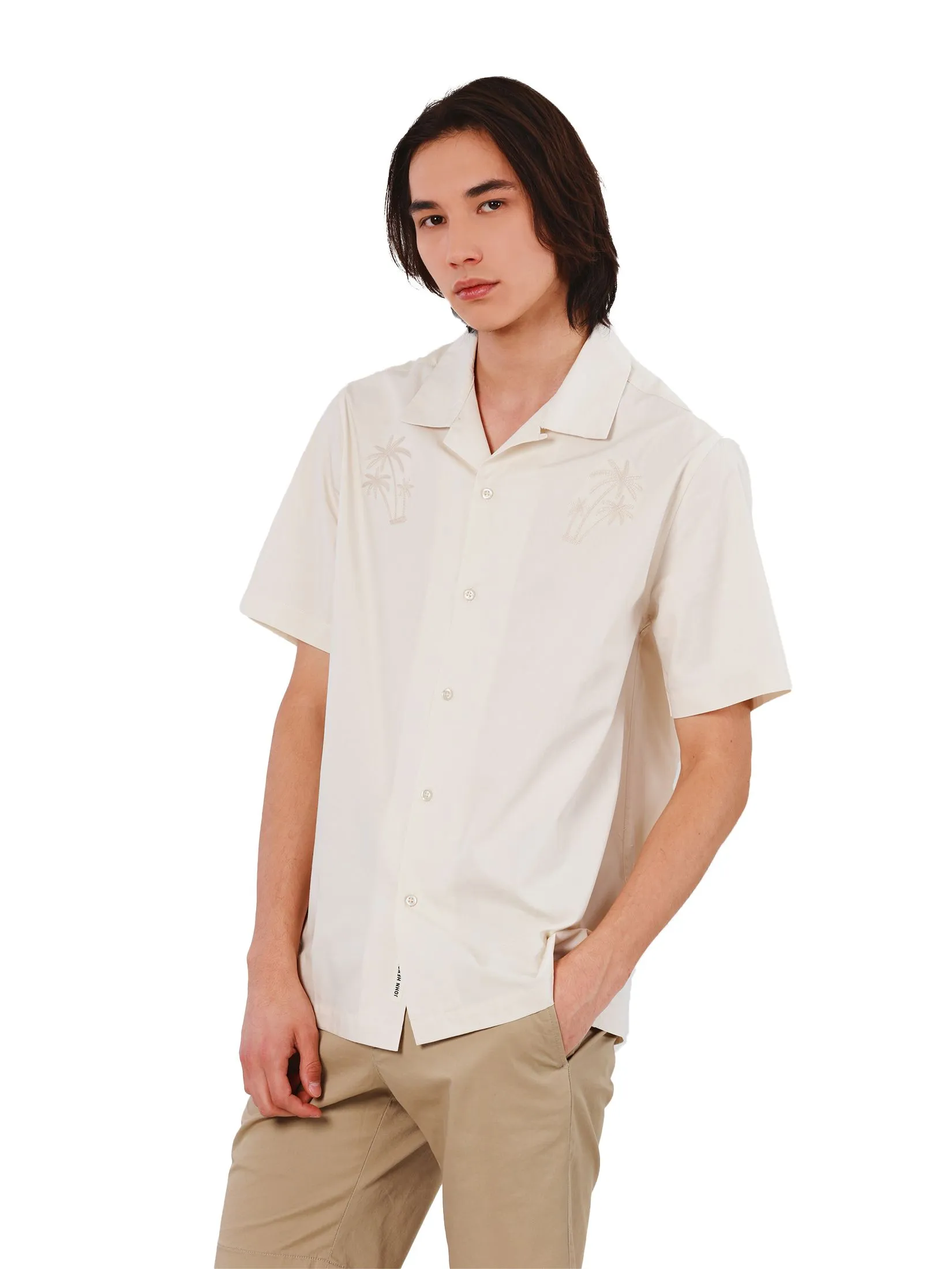 JOHN HENRY Men's Short Sleeves Hawaii Shirts (Relaxed Fit) DENIM Beige JOHN HENRY Men's Short Sleeves Hawaii Shirts (Relaxed Fit) DENIM Beige